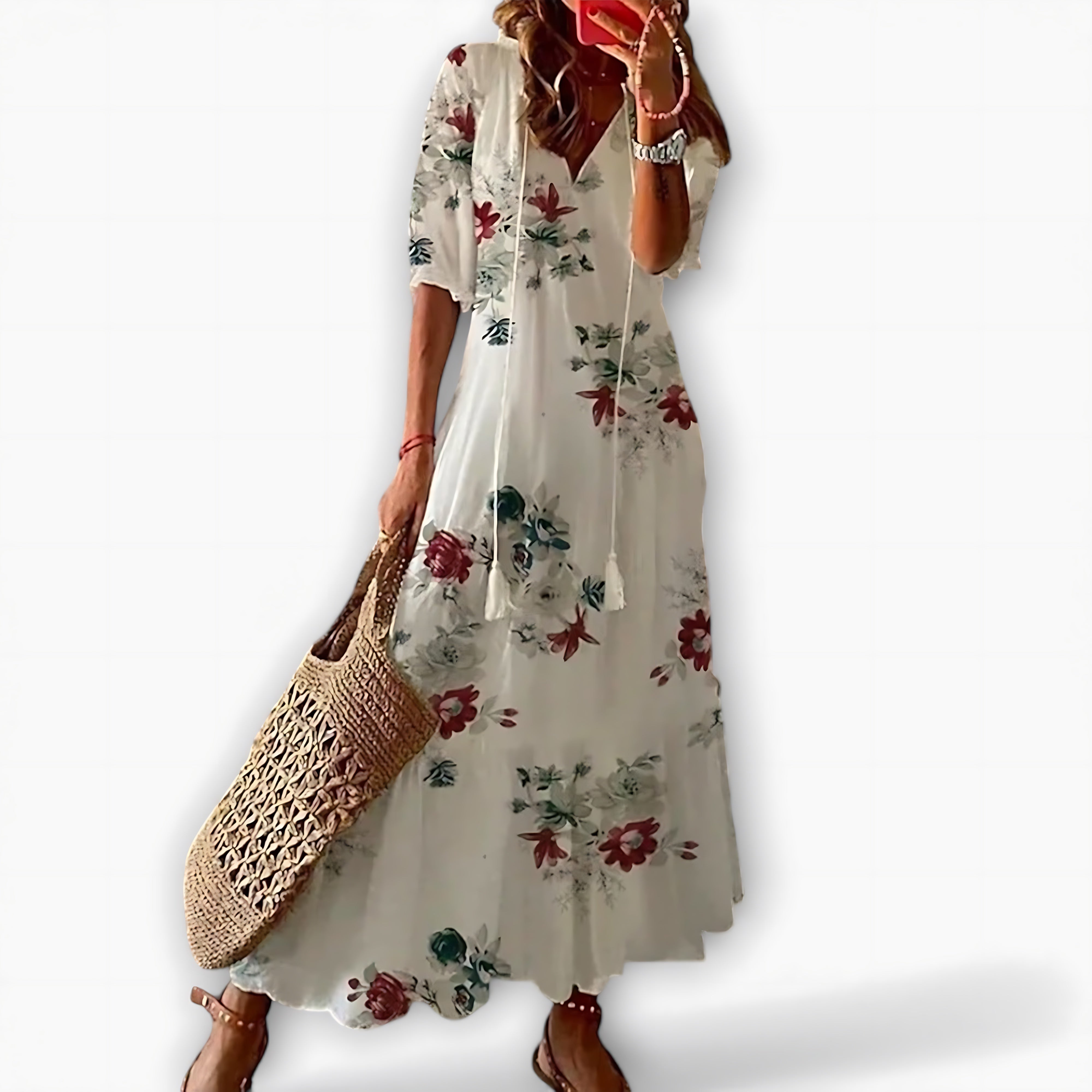 Helena – Geometric Print V Neck Tiered Maxi Dress