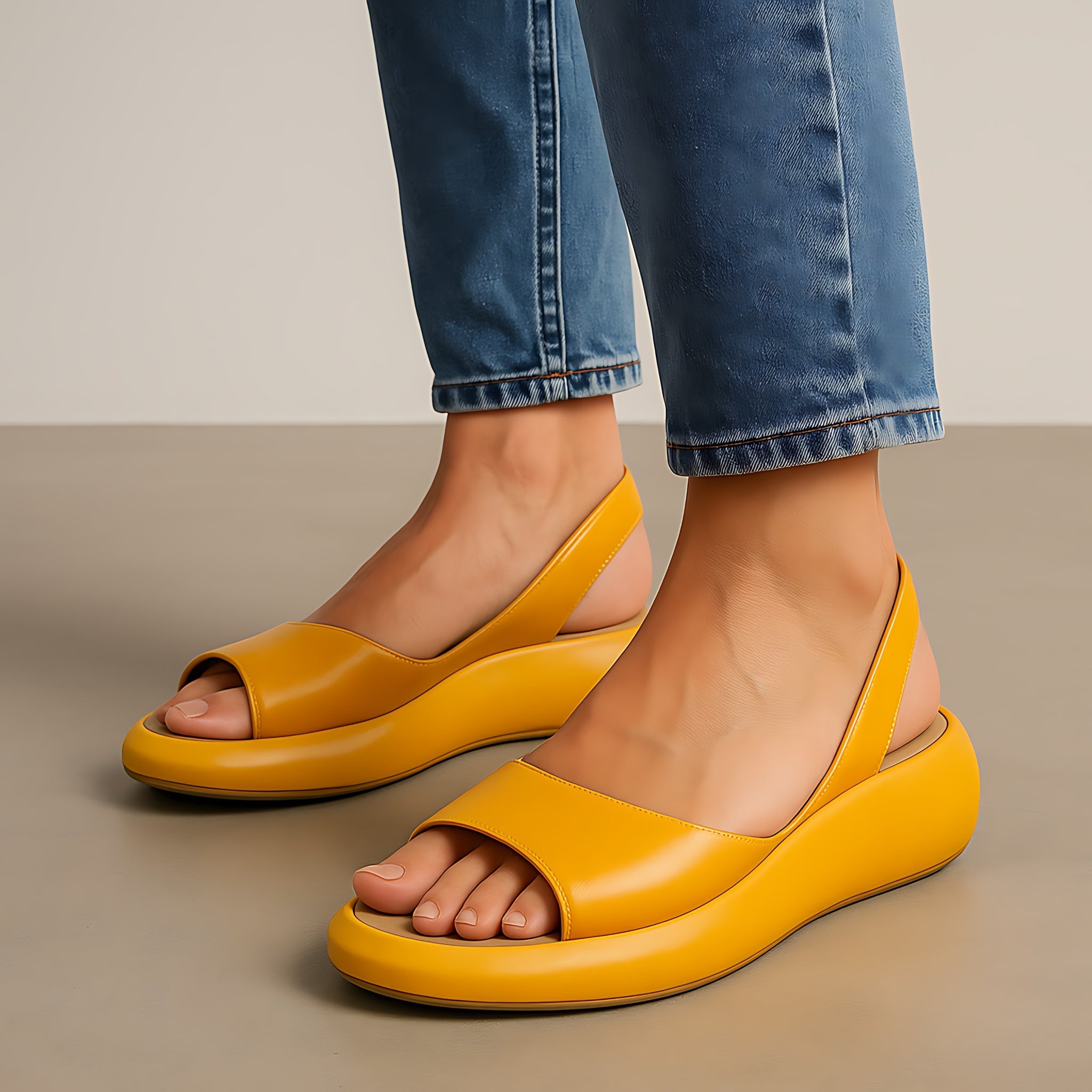 Helena – Peep Toe Slingback Low Wedge Sandals