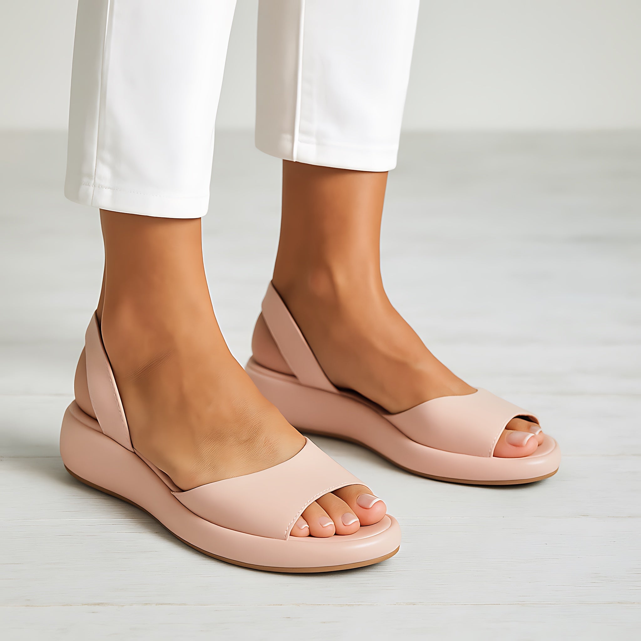 Helena – Peep Toe Slingback Low Wedge Sandals