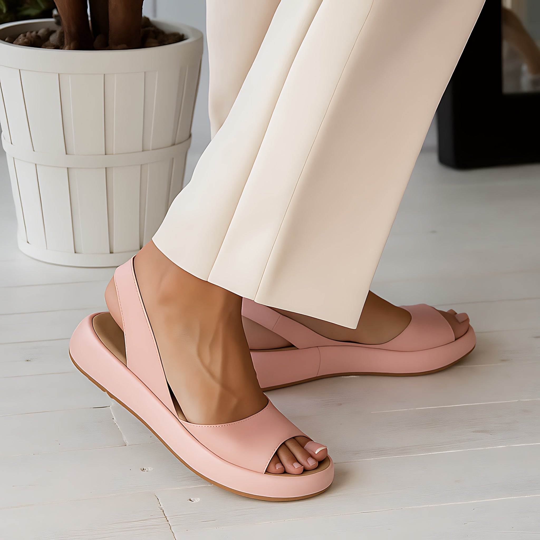 Helena – Peep Toe Slingback Low Wedge Sandals