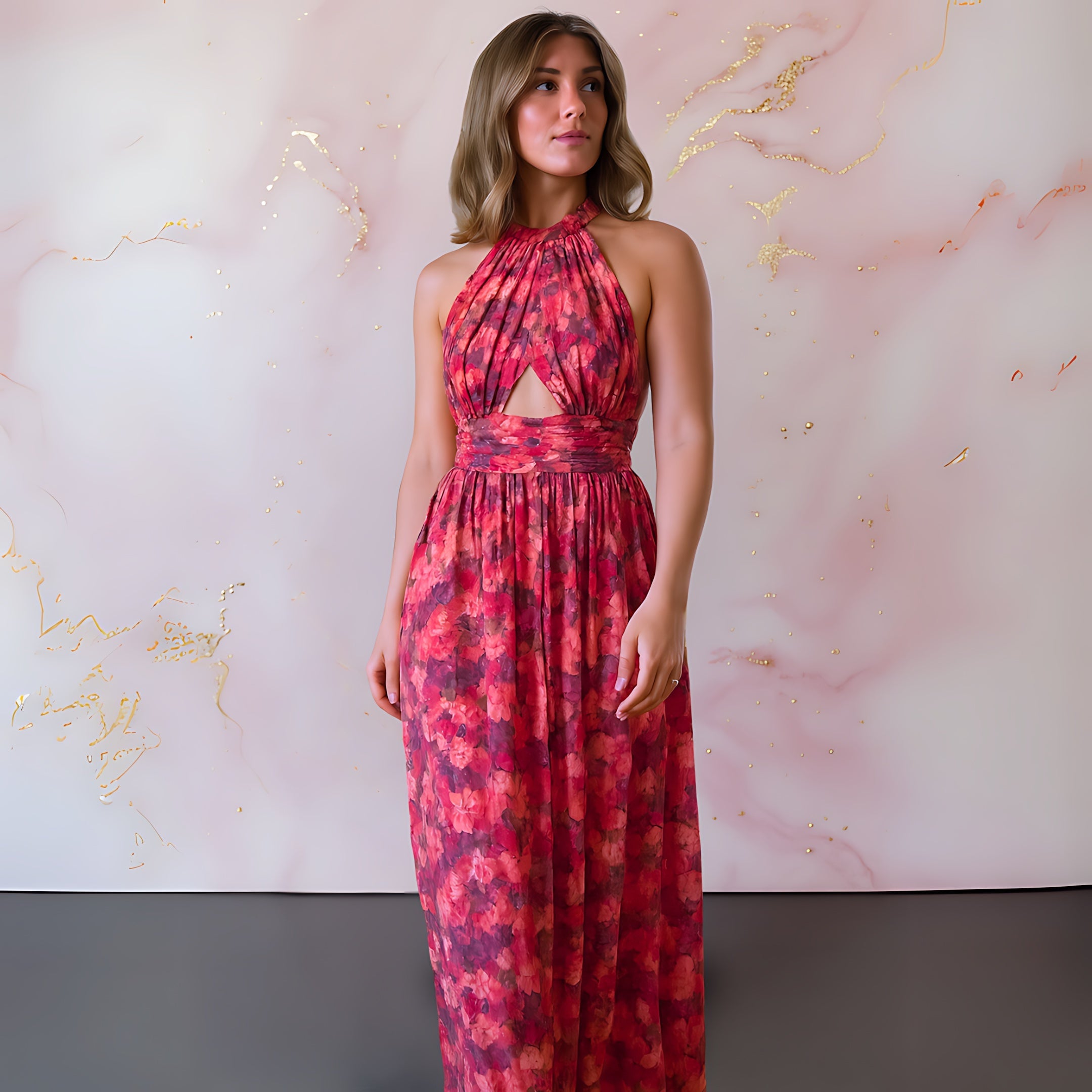 Hope – Floral Halter Slit Evening Maxi Dress