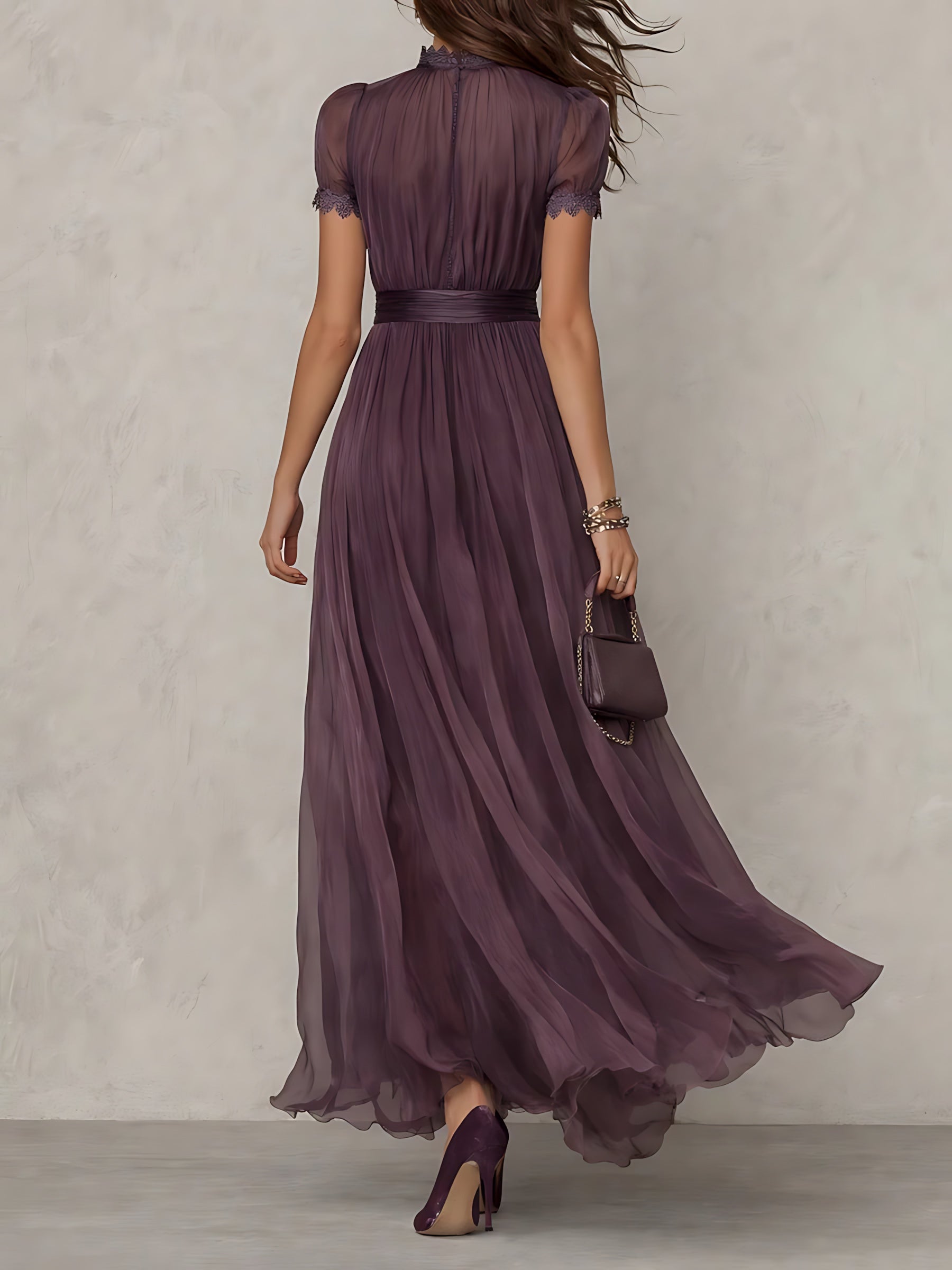 Hope – Keyhole Neck Puff Sleeve Flowy Maxi Dress