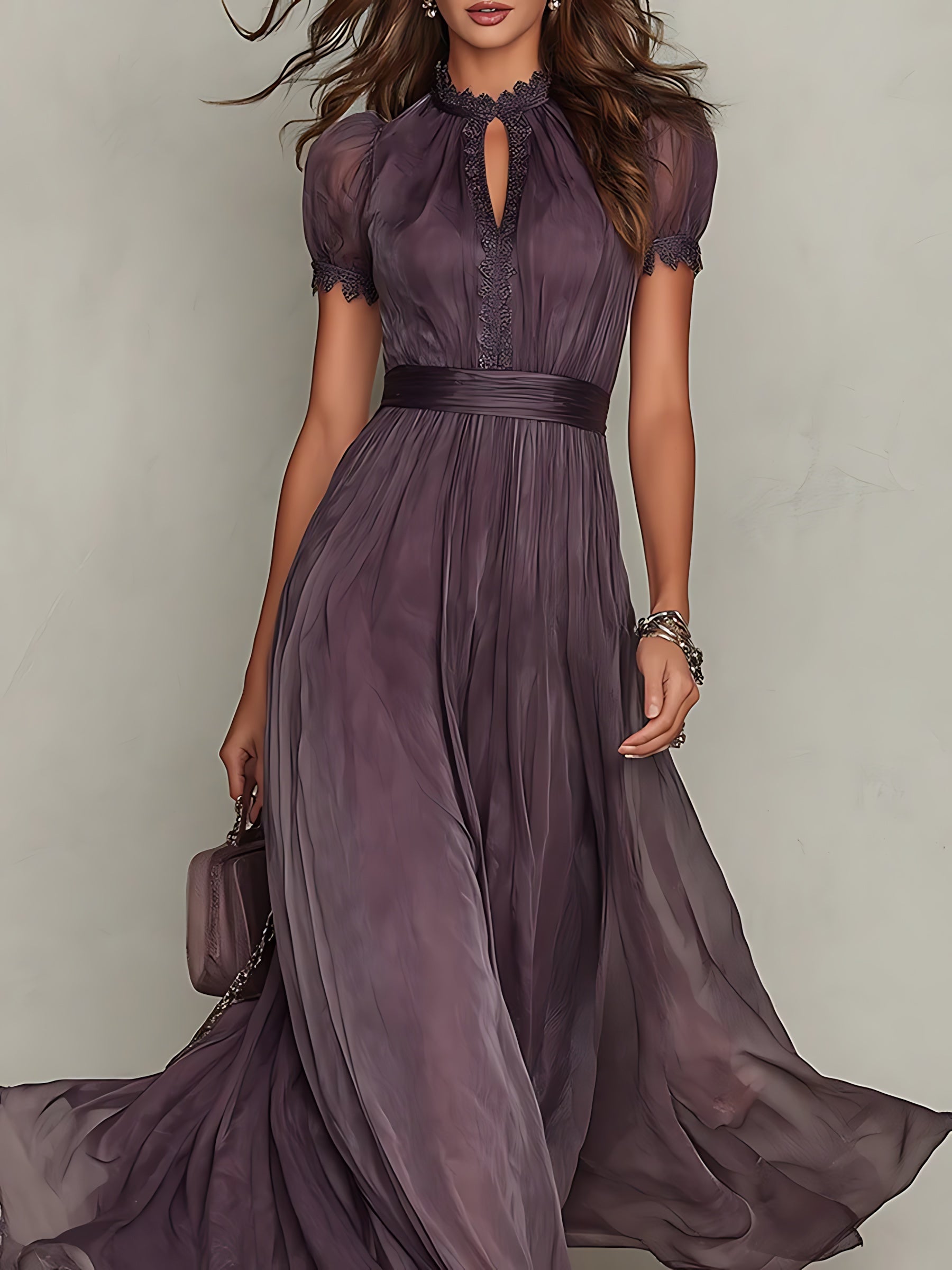 Hope – Keyhole Neck Puff Sleeve Flowy Maxi Dress