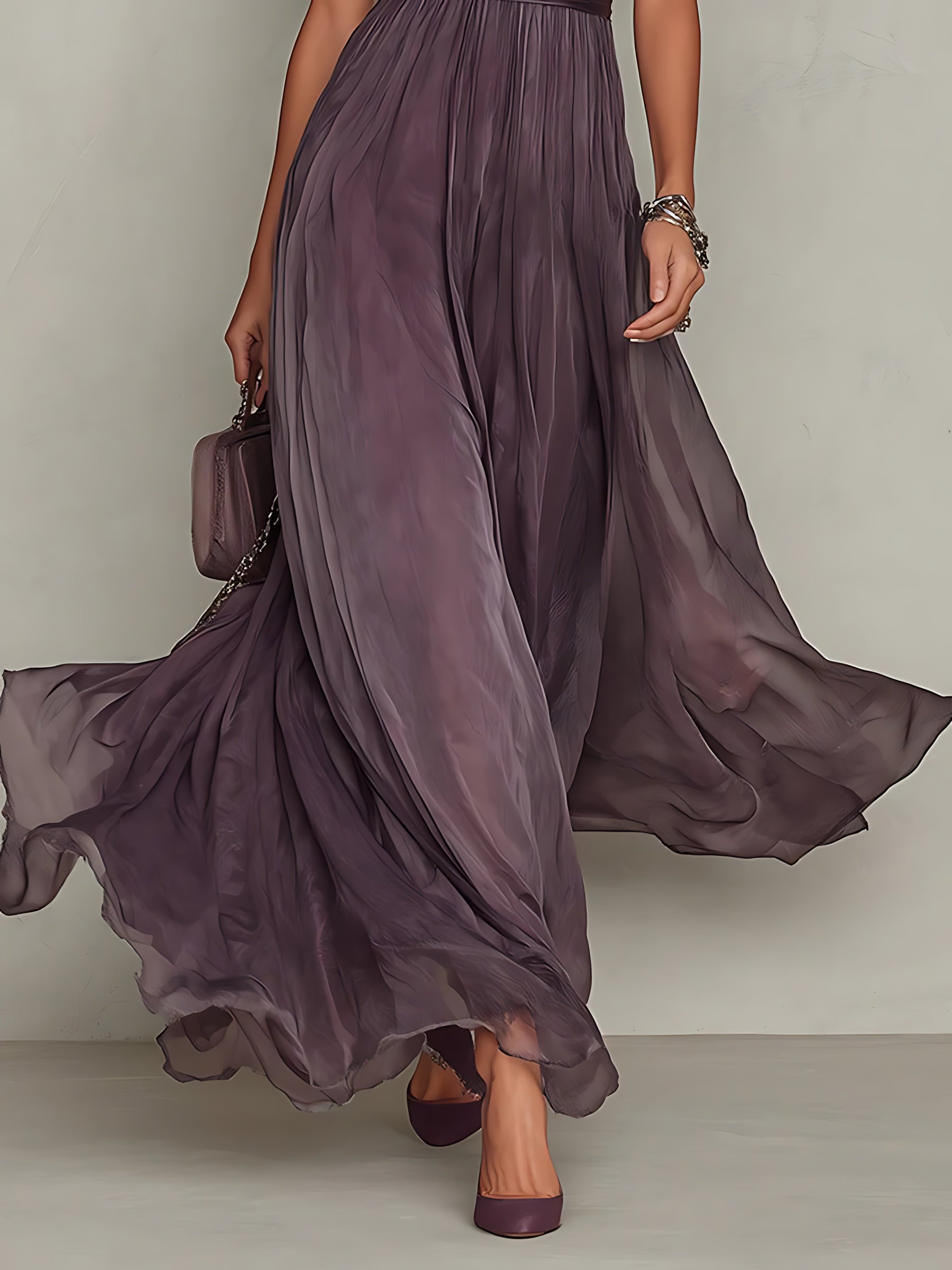Hope – Keyhole Neck Puff Sleeve Flowy Maxi Dress