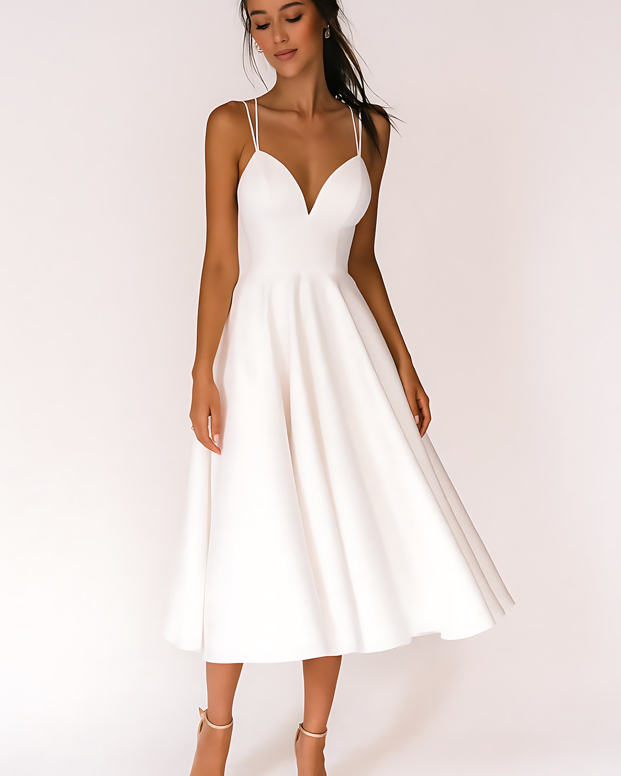 Hope – V Neck A Line Wedding Guest Midi Dress