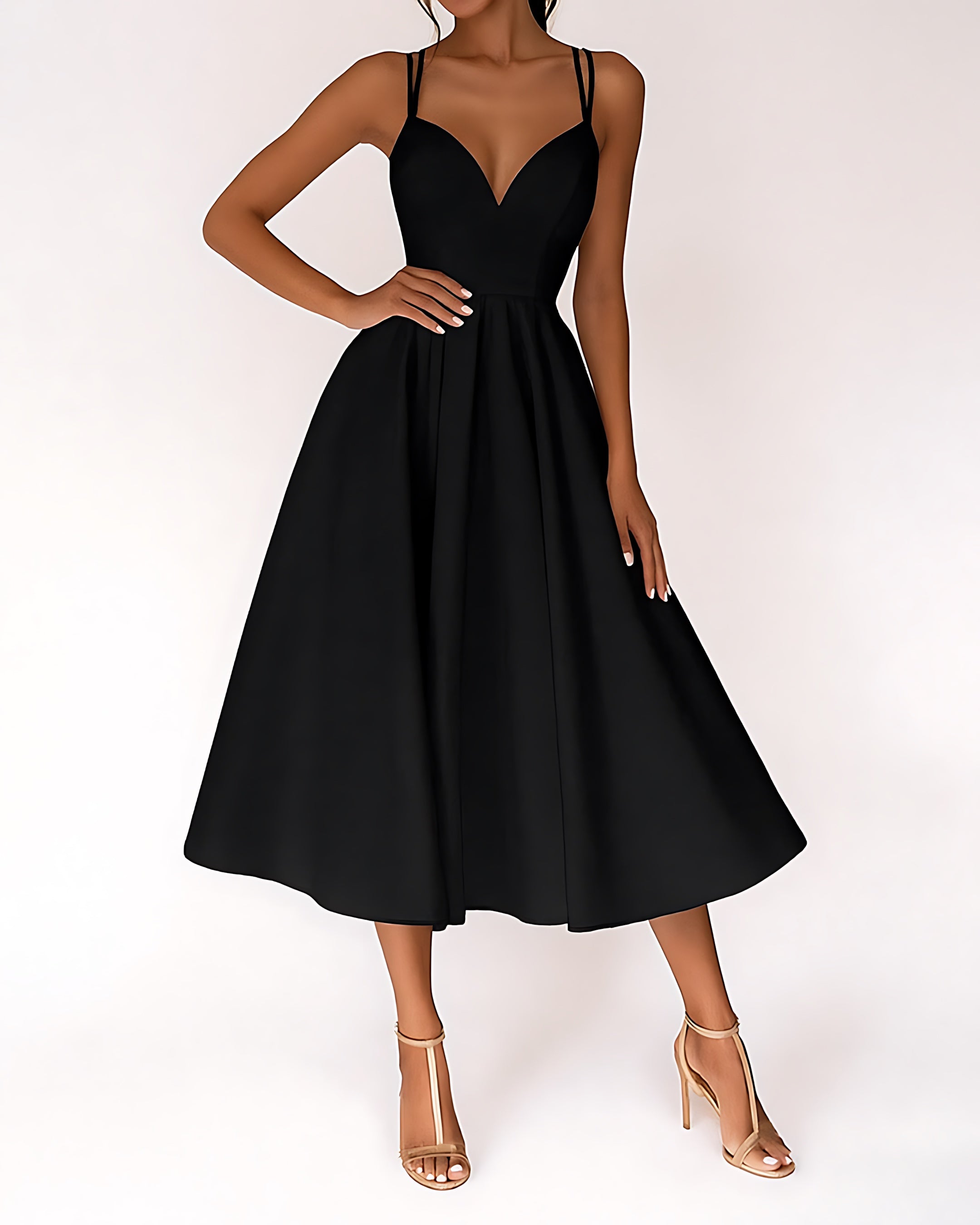 Hope – V Neck A Line Wedding Guest Midi Dress