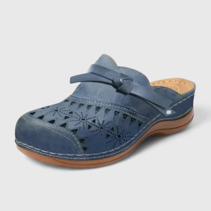 Emilia – Bow Perforated Closed Toe Mules