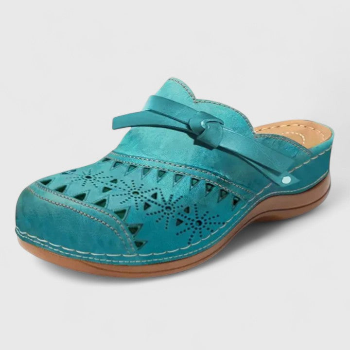 Emilia – Bow Perforated Closed Toe Mules