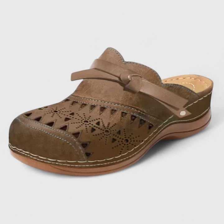 Emilia – Bow Perforated Closed Toe Mules