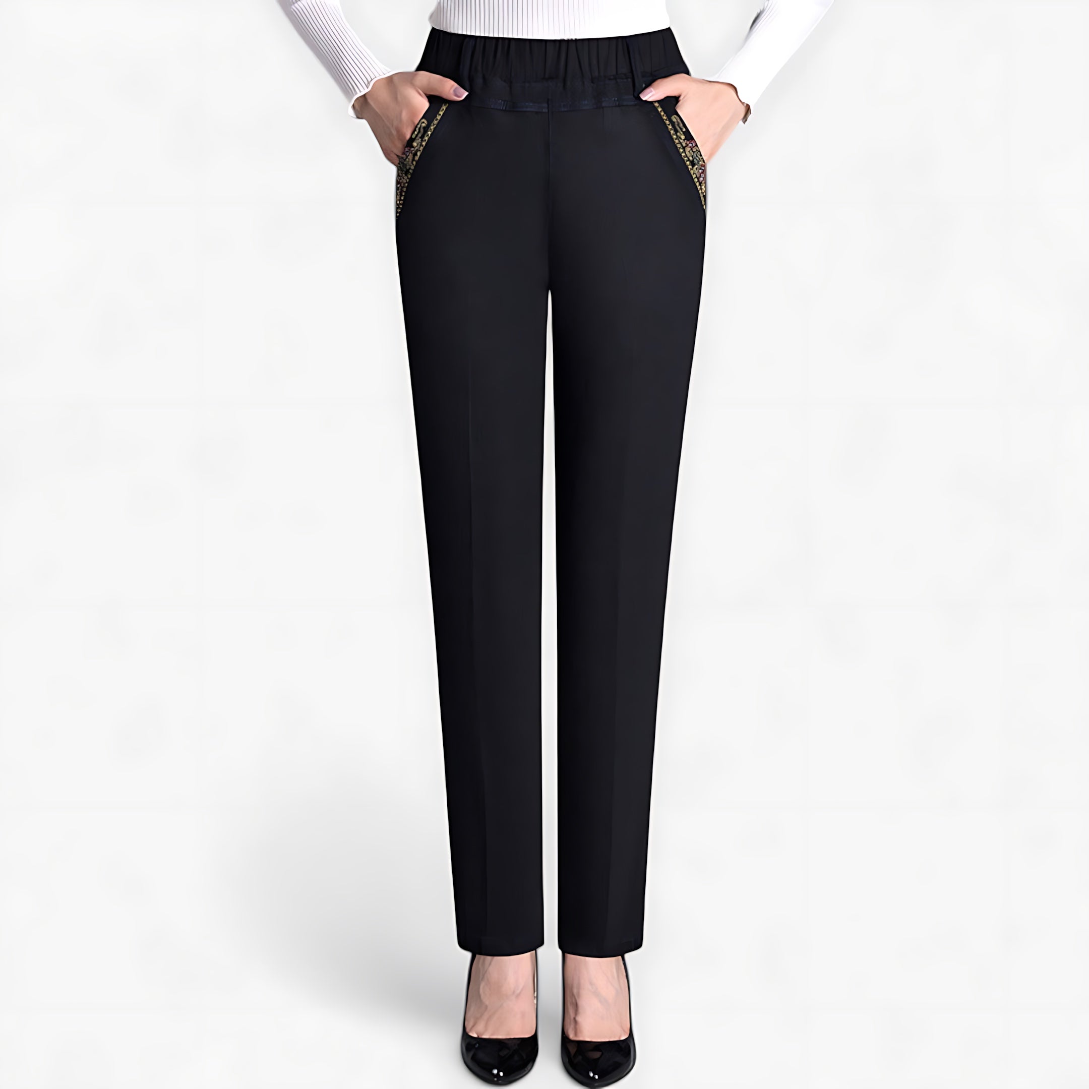Imogen – Elastic Waist Slim Straight Leg Pants
