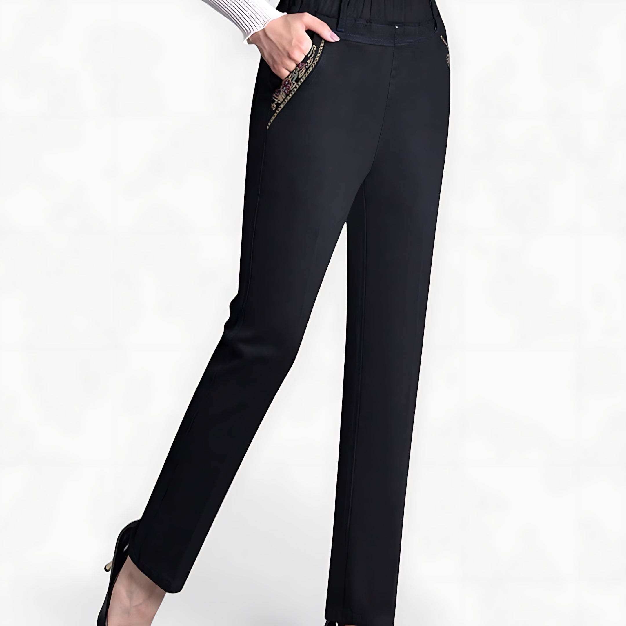 Imogen – Elastic Waist Slim Straight Leg Pants