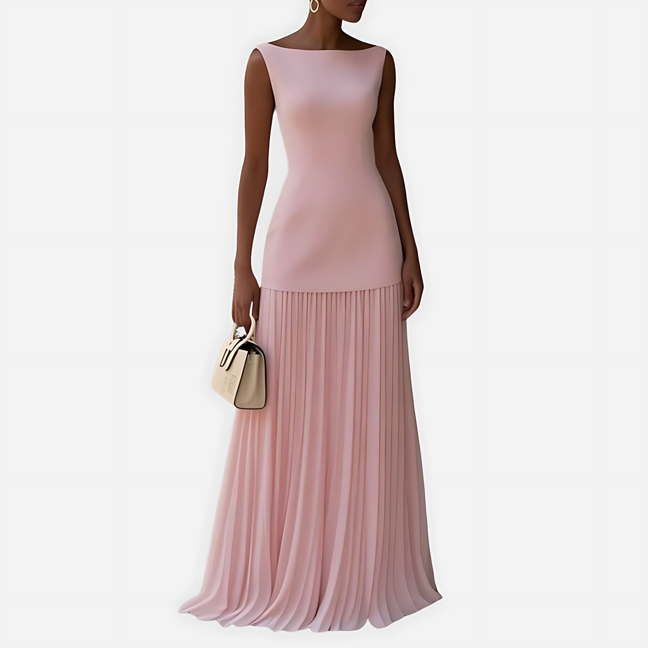 Imogen – Round Neck Pleated A-Line Maxi Dress