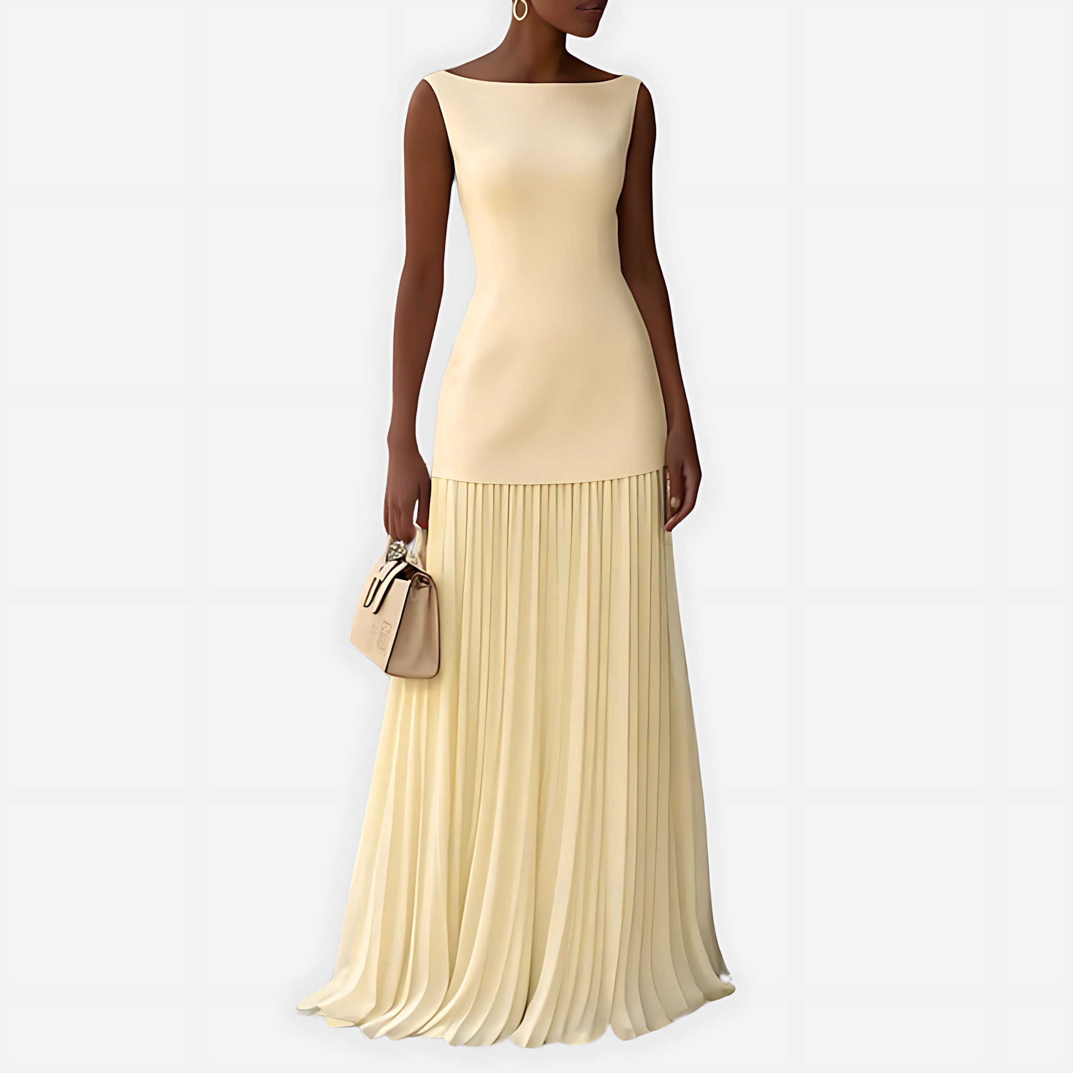Imogen – Round Neck Pleated A-Line Maxi Dress