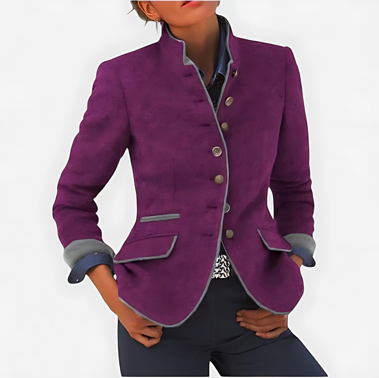 Imogen – Tweed Stand Collar Blazer