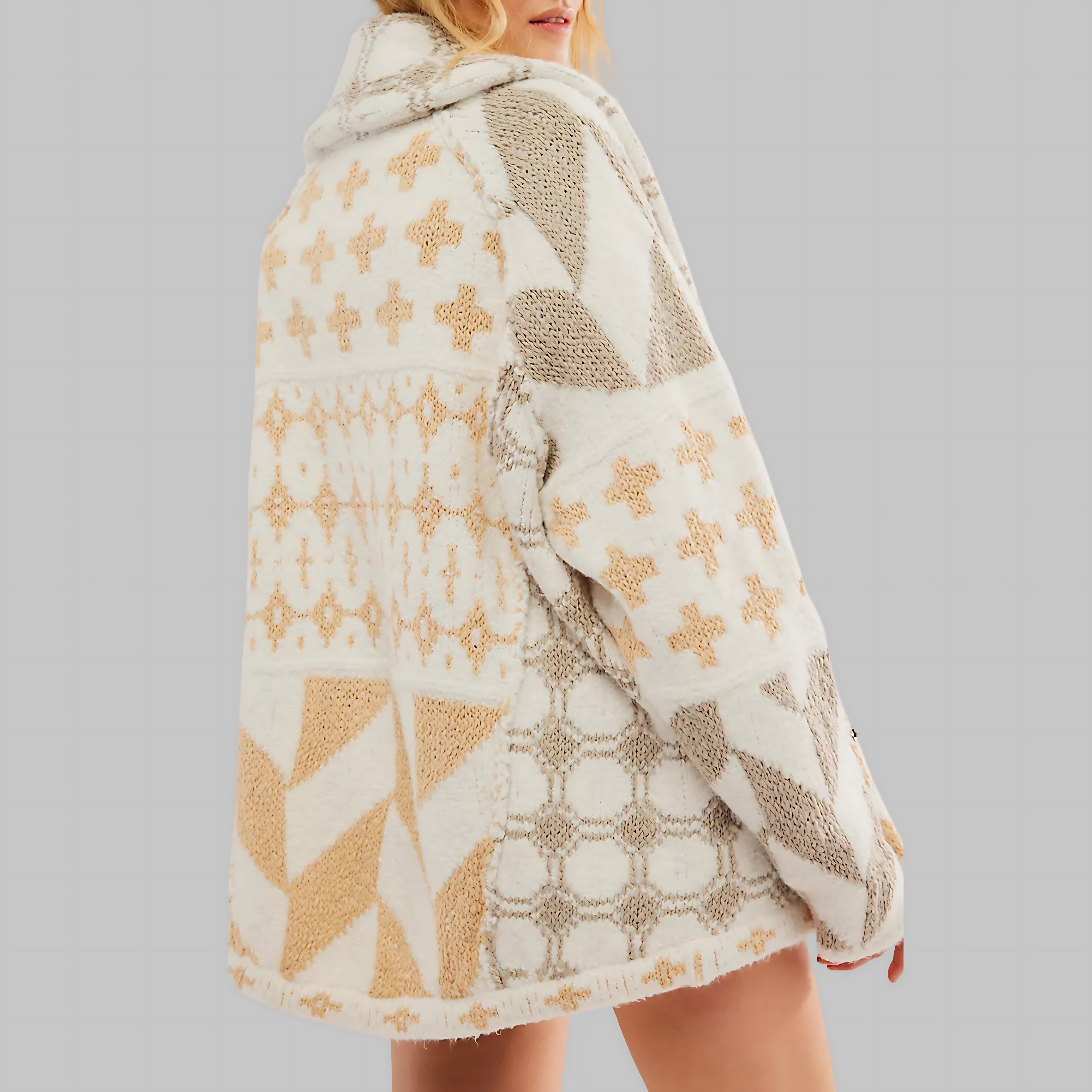 Iris – Geometric Print Open Front Knit Cardigan