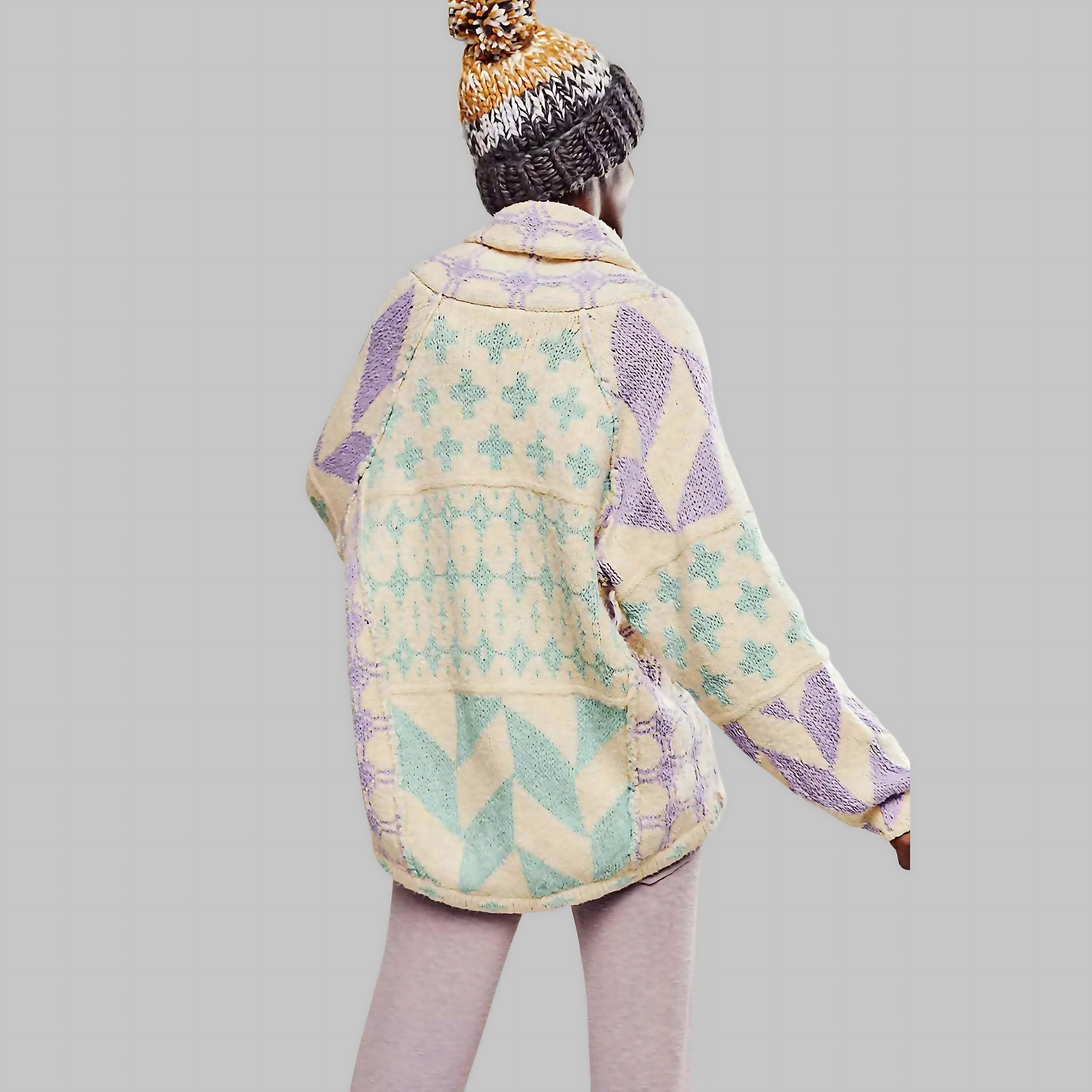 Iris – Geometric Print Open Front Knit Cardigan