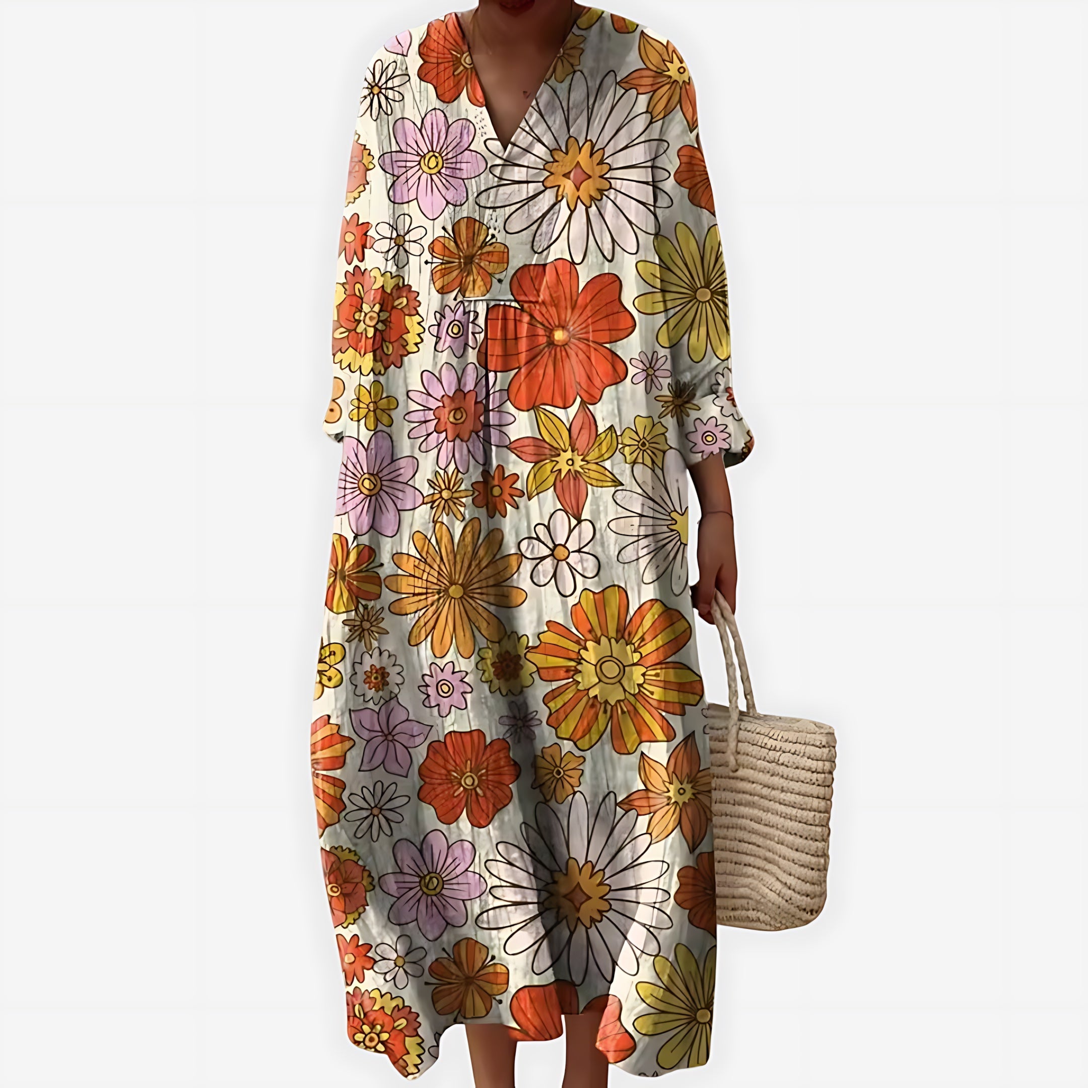 Iris – Striped Colorblock Collared Midi Dress