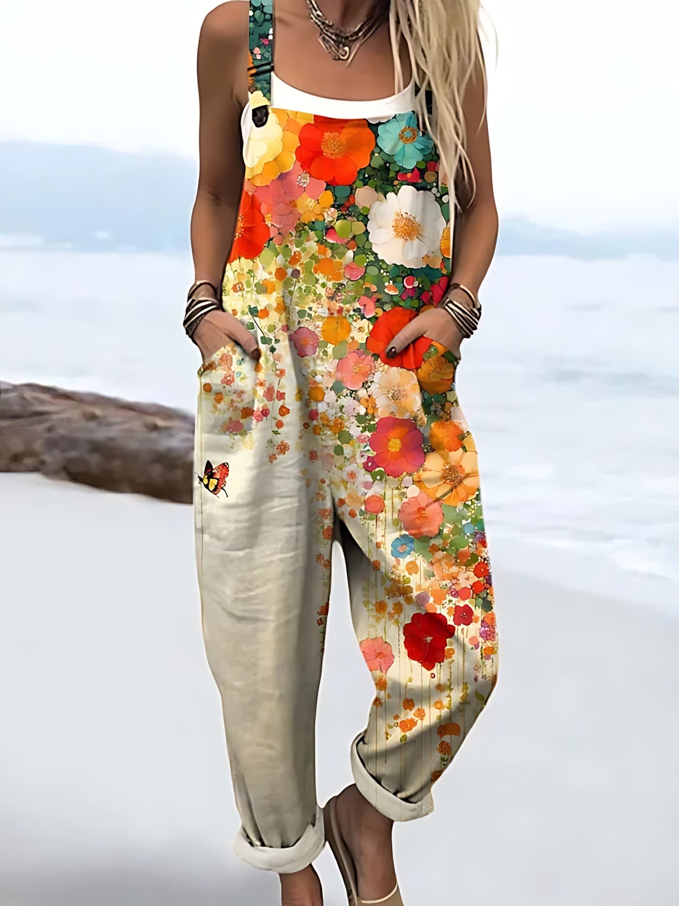 Isabella – Floral Print Overall Wide Leg Jumpsuit