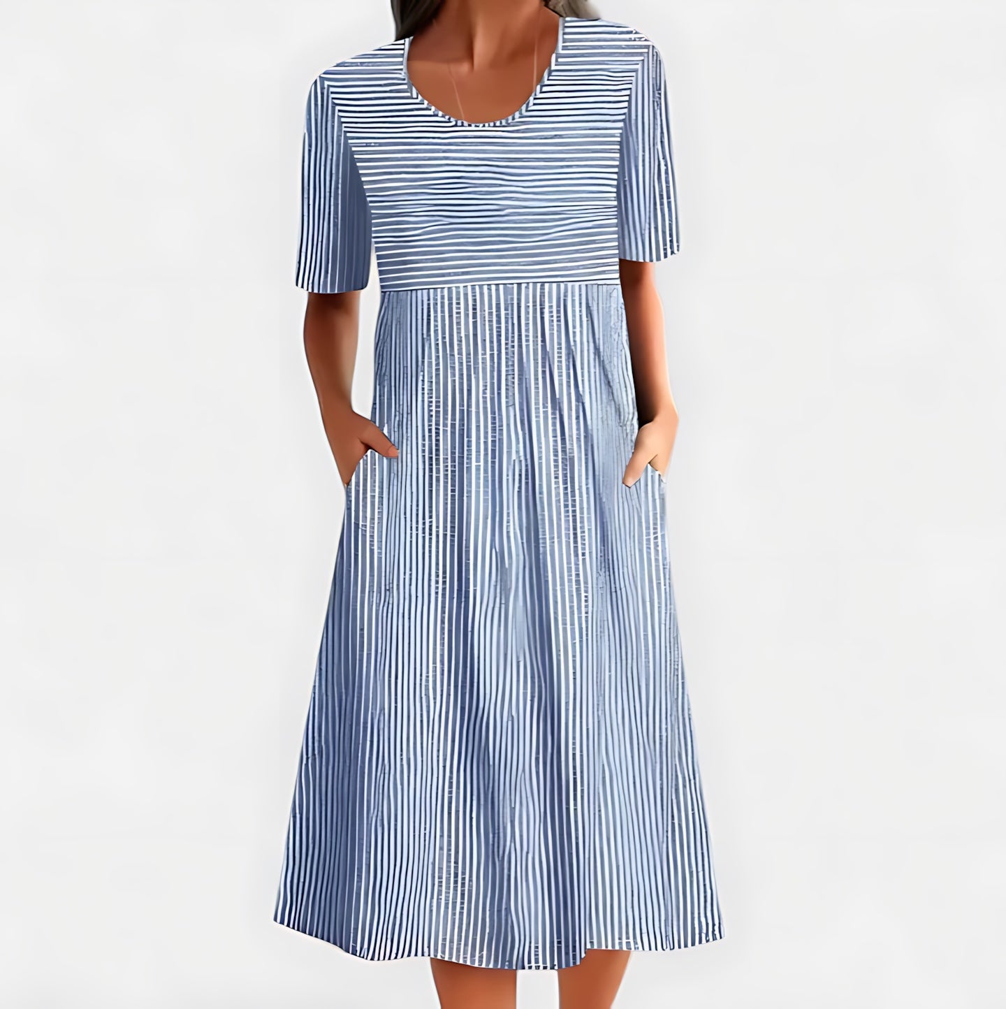 Isabella – Pleated Scoop Neck Summer Midi Dress