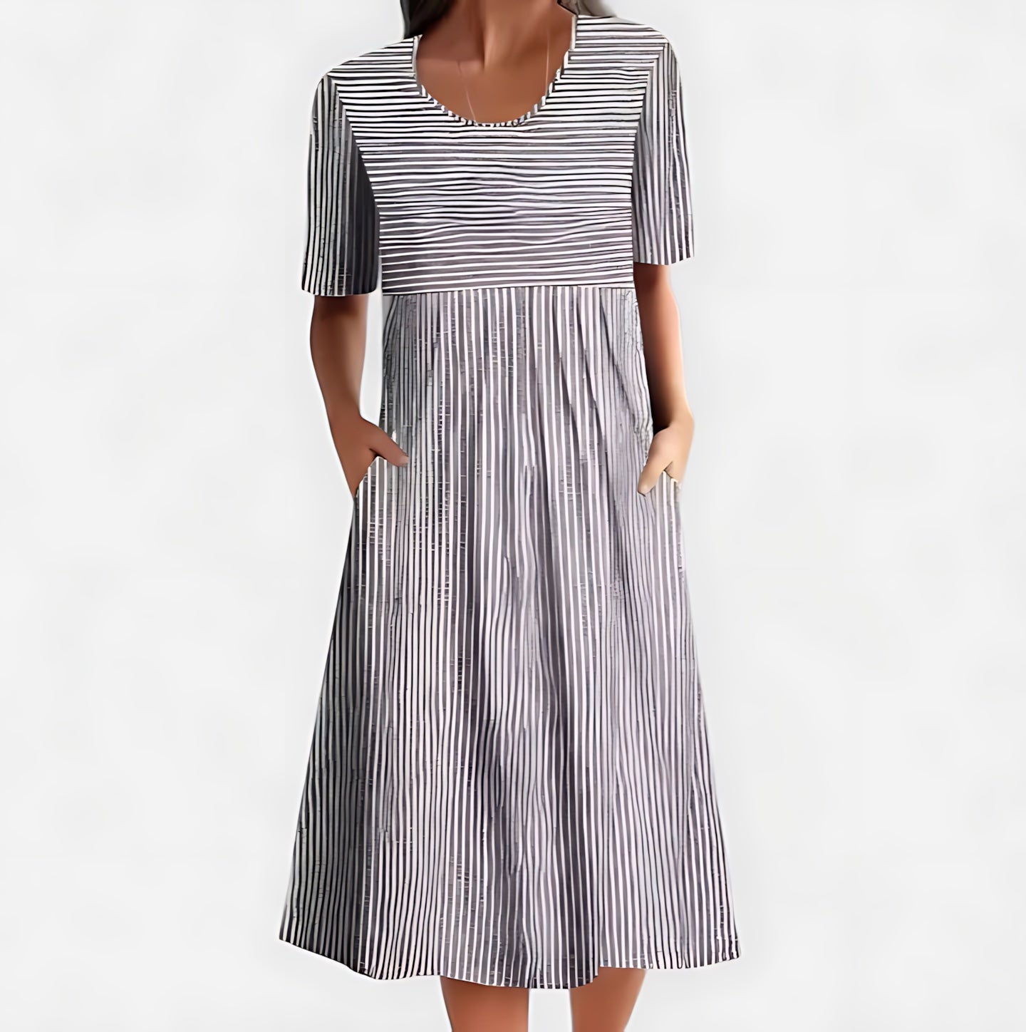 Isabella – Pleated Scoop Neck Summer Midi Dress
