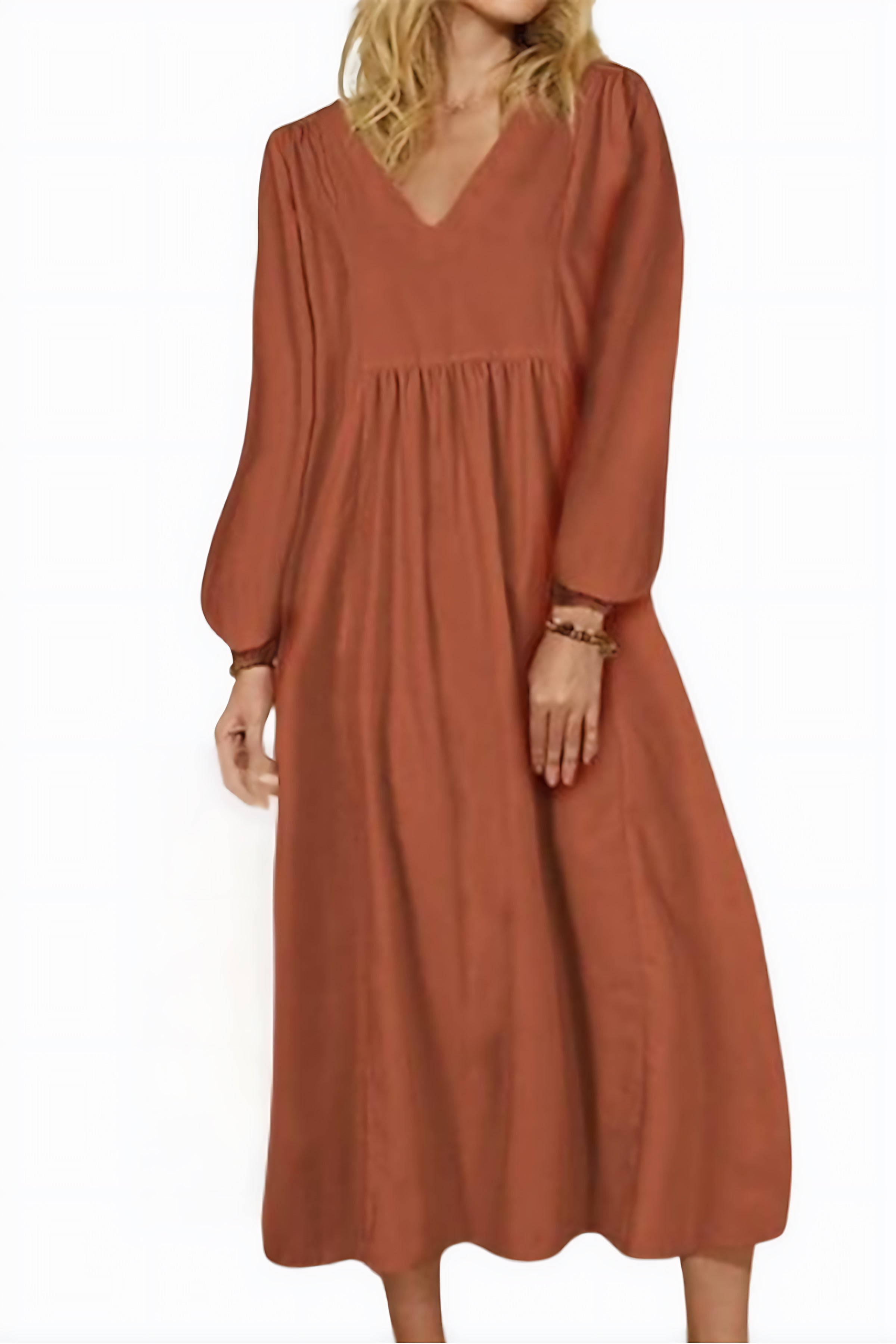 Isabella – V Neck Balloon Sleeve Smocked Waist Maxi Dress