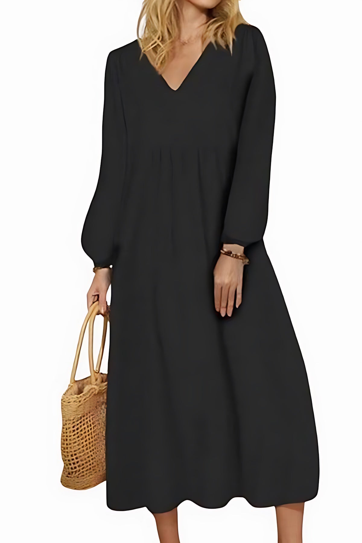 Isabella – V Neck Balloon Sleeve Smocked Waist Maxi Dress