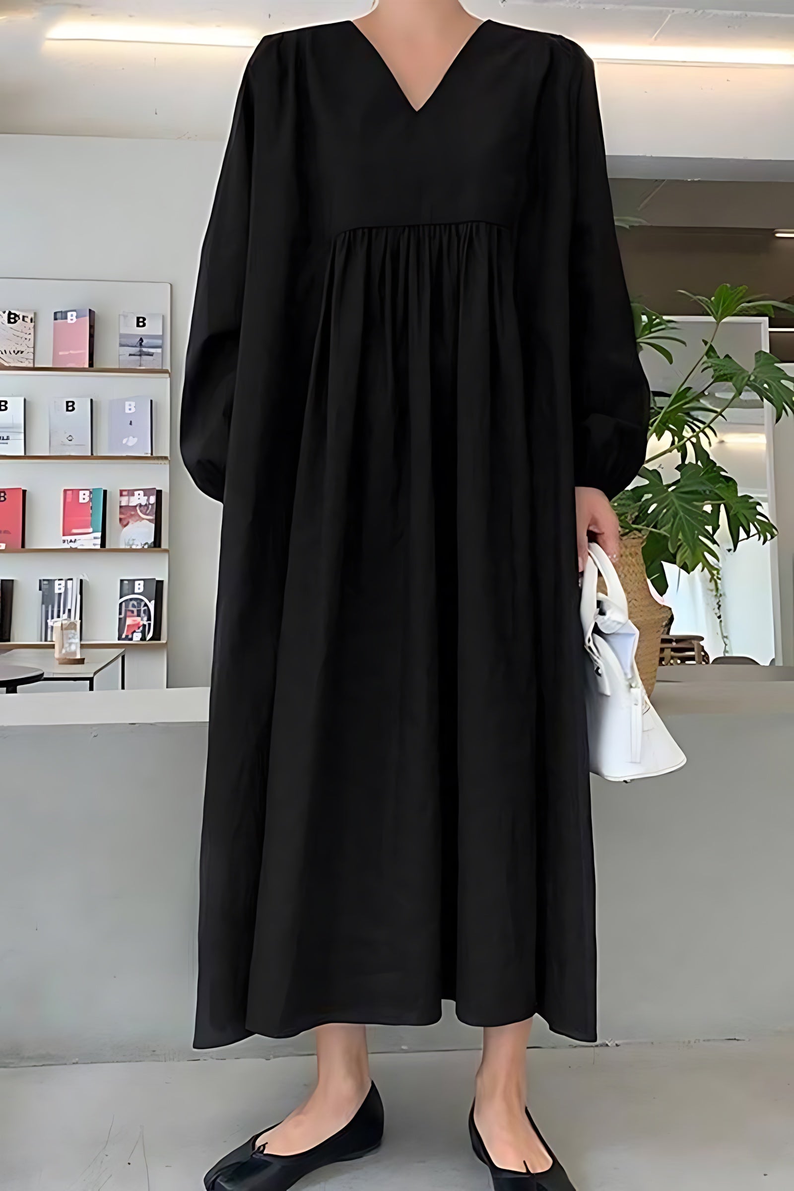 Isabella – V Neck Balloon Sleeve Smocked Waist Maxi Dress