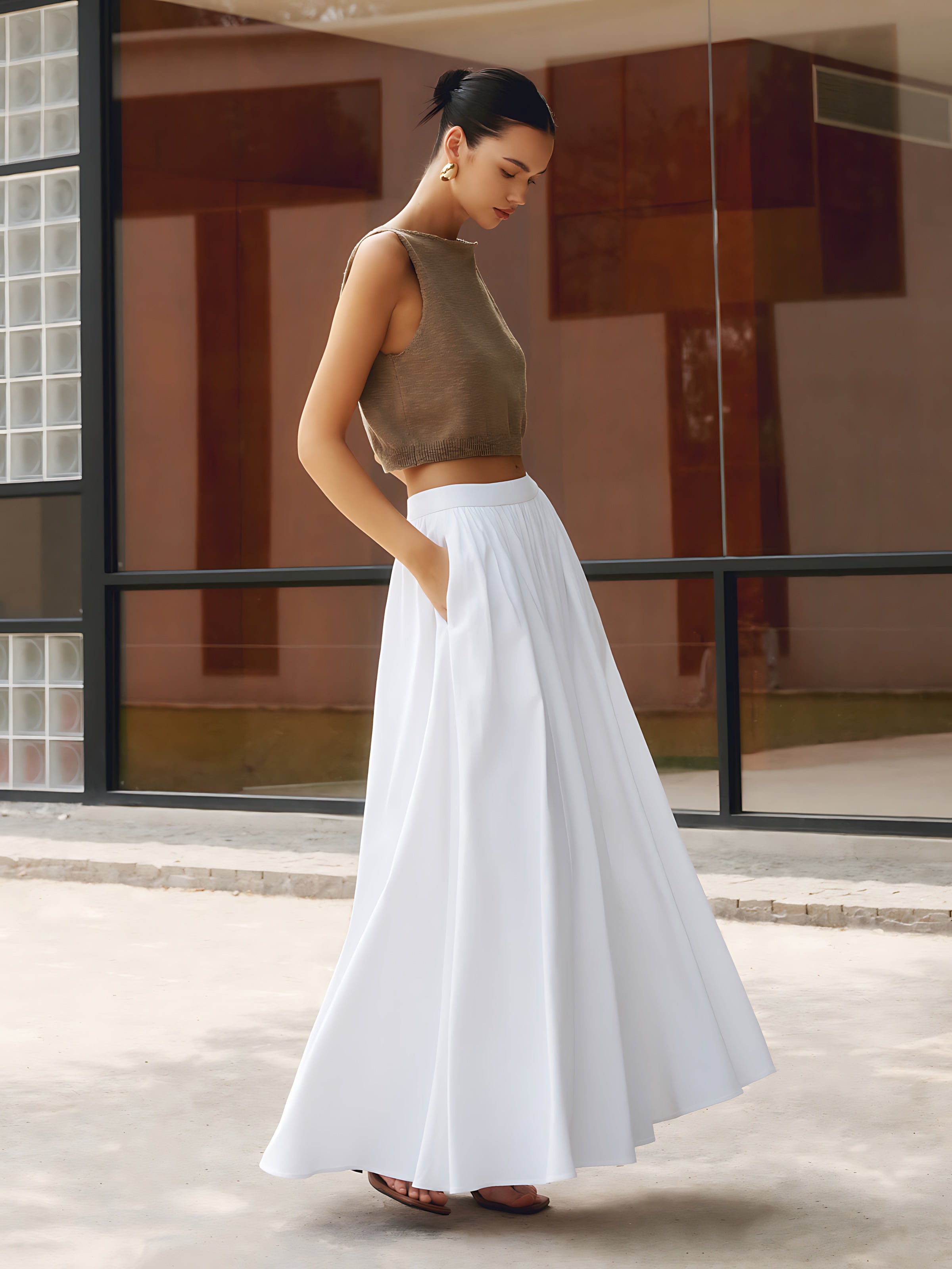 Isabelle – High Waist Pleated A-Line Maxi Skirt