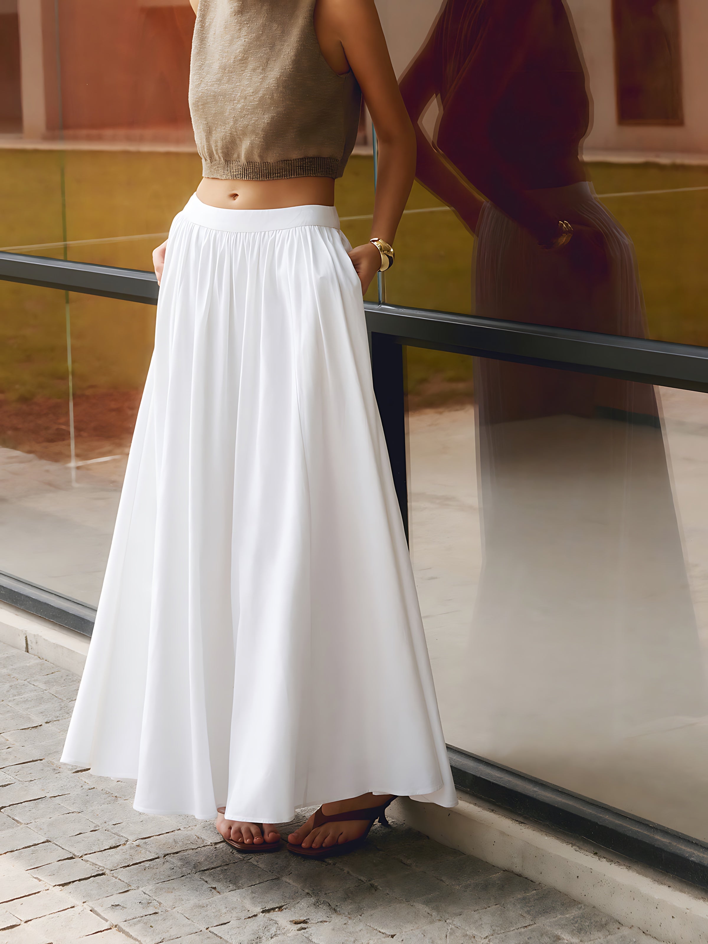 Isabelle – High Waist Pleated A-Line Maxi Skirt