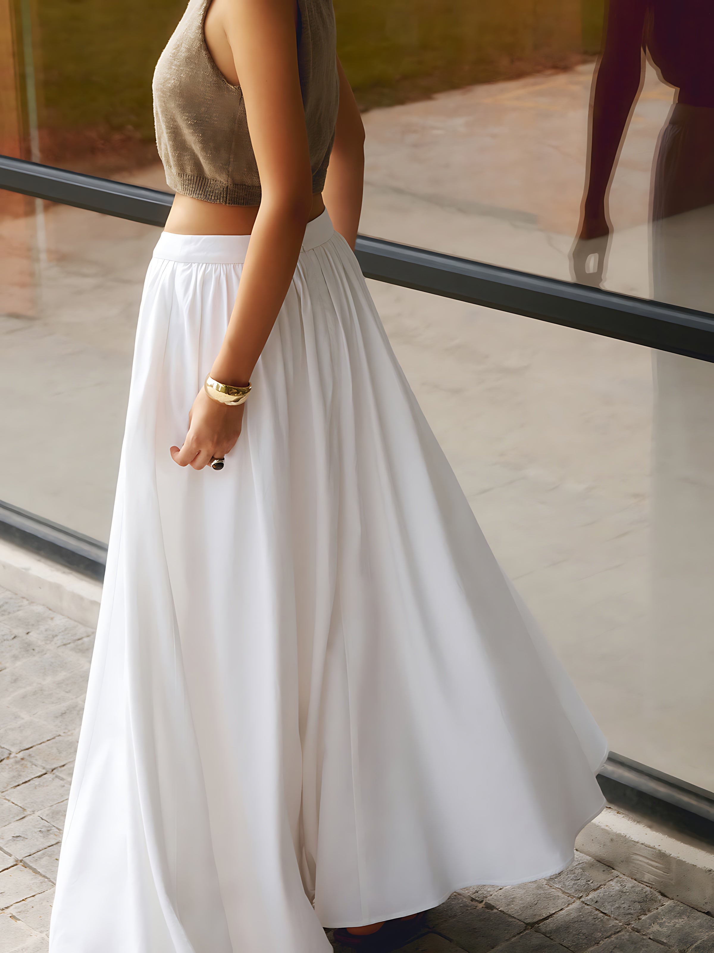 Isabelle – High Waist Pleated A-Line Maxi Skirt