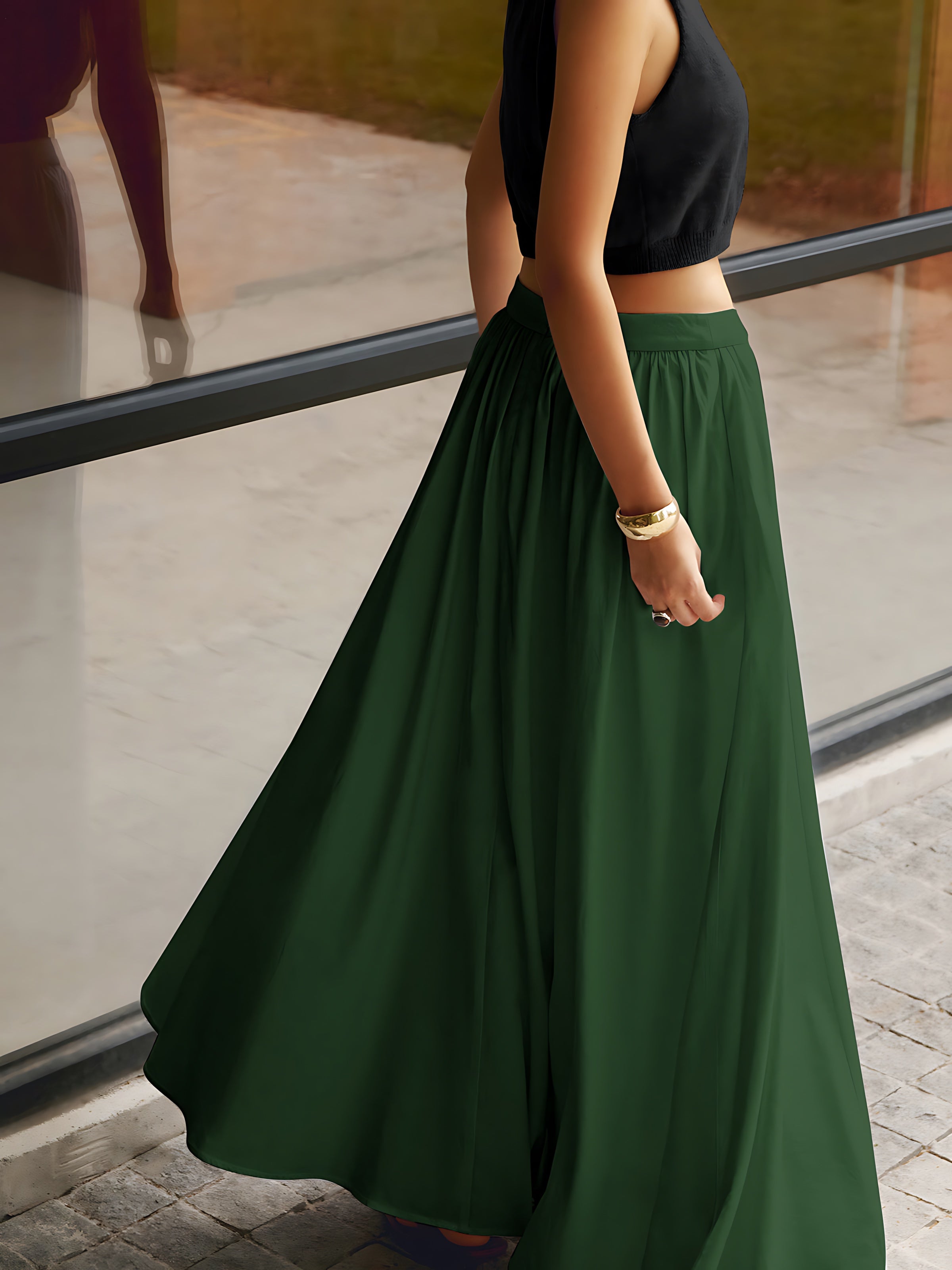 Isabelle – High Waist Pleated A-Line Maxi Skirt