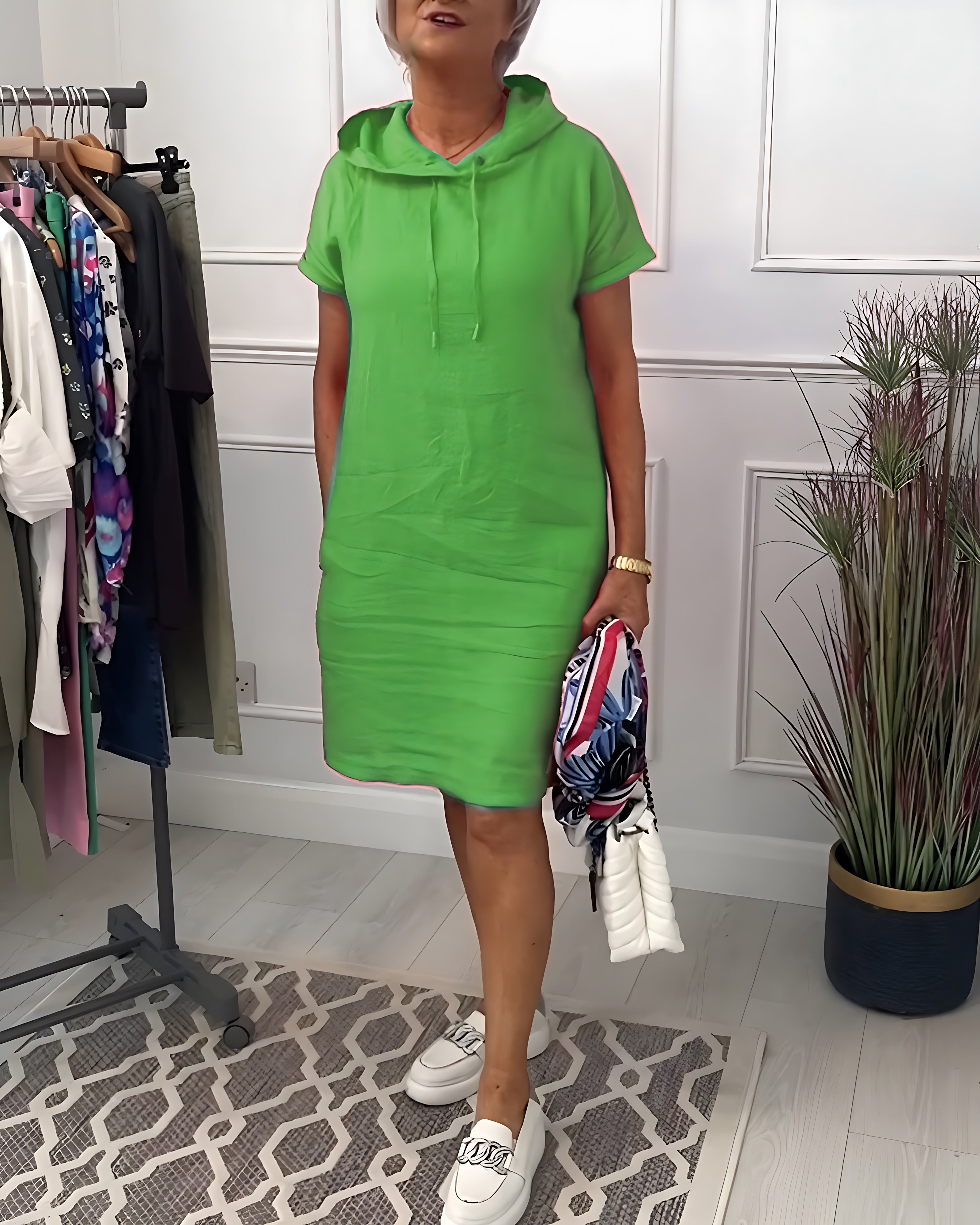 Isabelle – Ribbed Short Sleeve Hoodie Dress