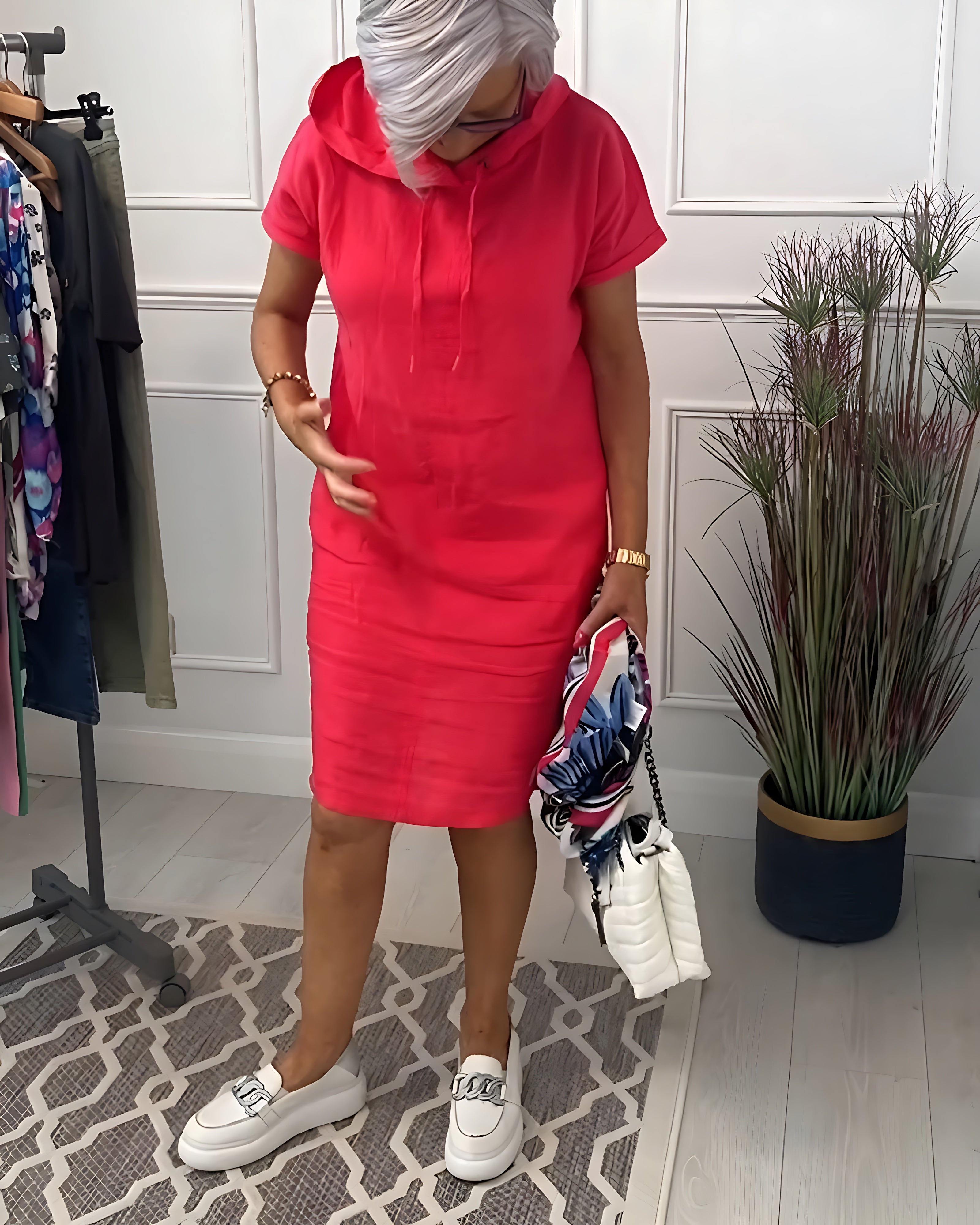 Isabelle – Ribbed Short Sleeve Hoodie Dress