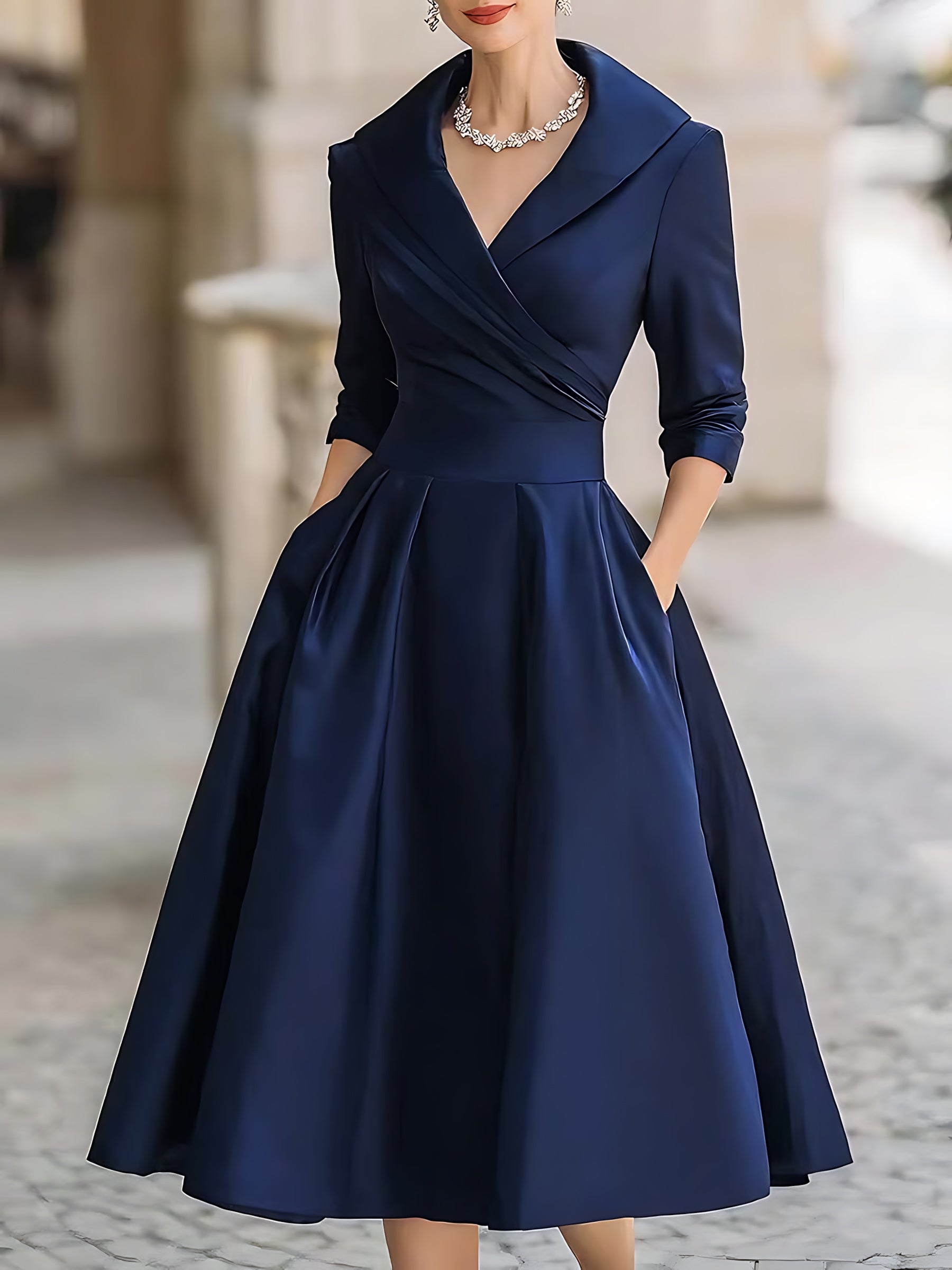 Isabelle – Surplice V Neck Fit and Flare Midi Dress