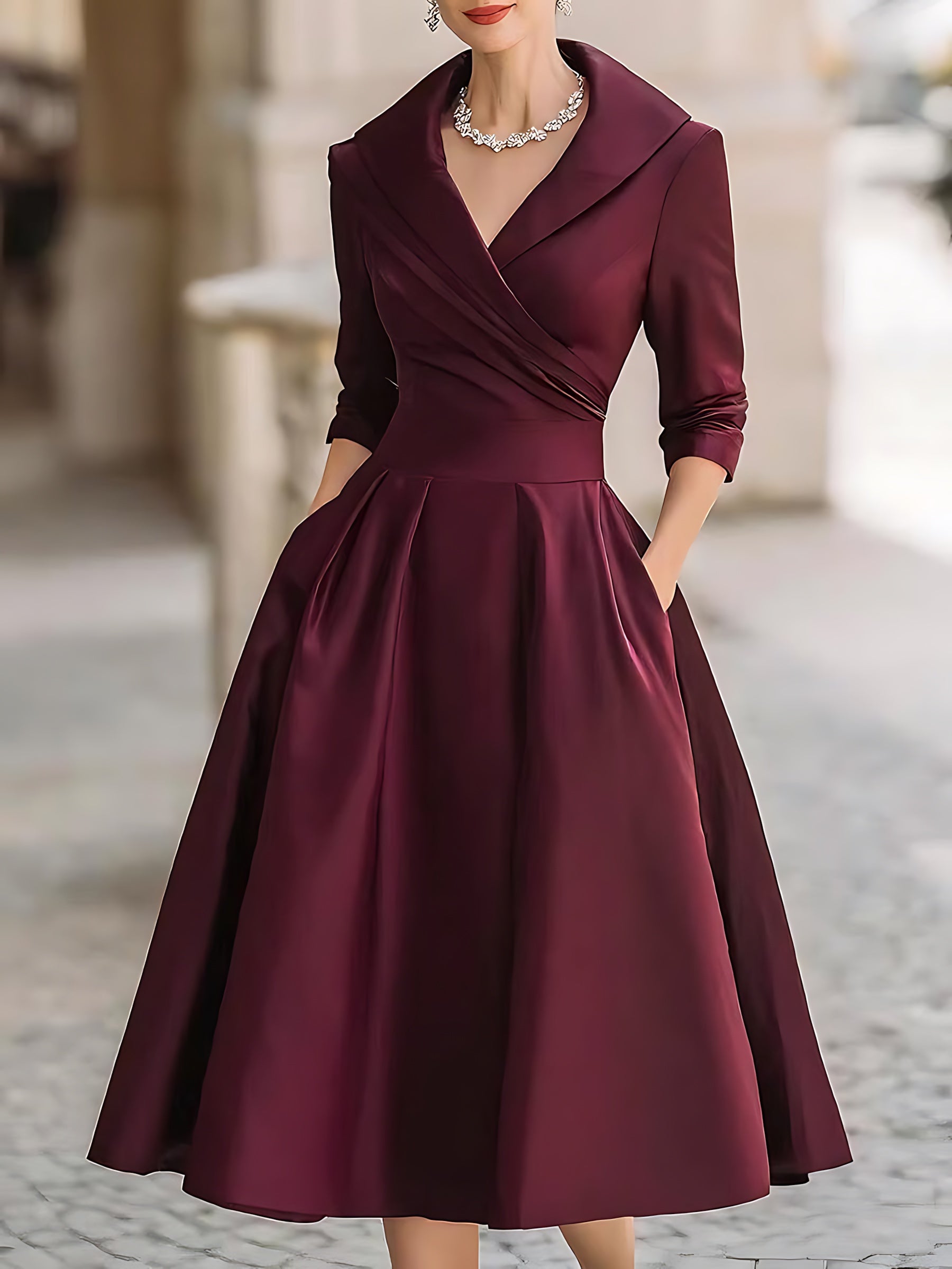 Isabelle – Surplice V Neck Fit and Flare Midi Dress