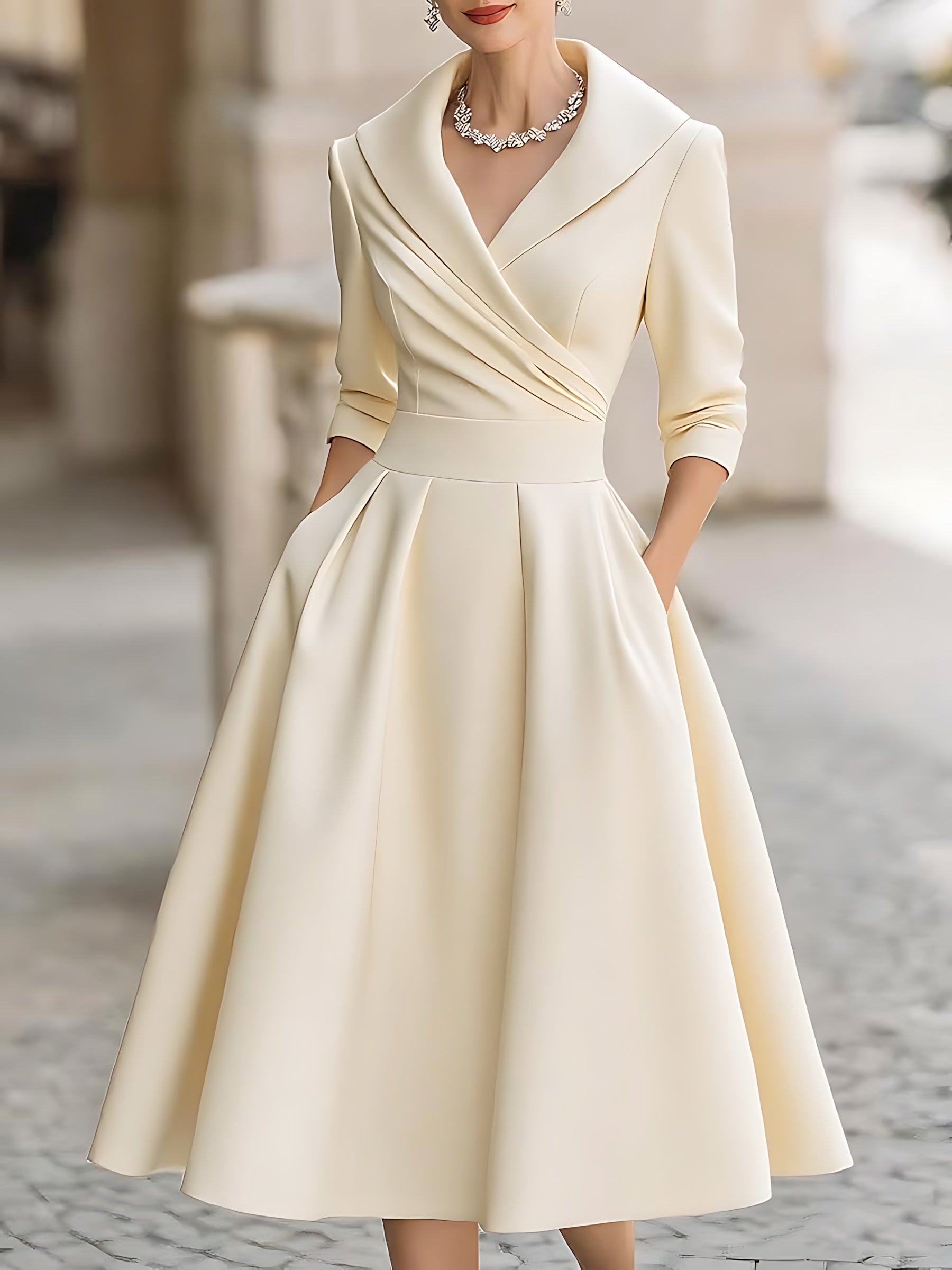 Isabelle – Surplice V Neck Fit and Flare Midi Dress