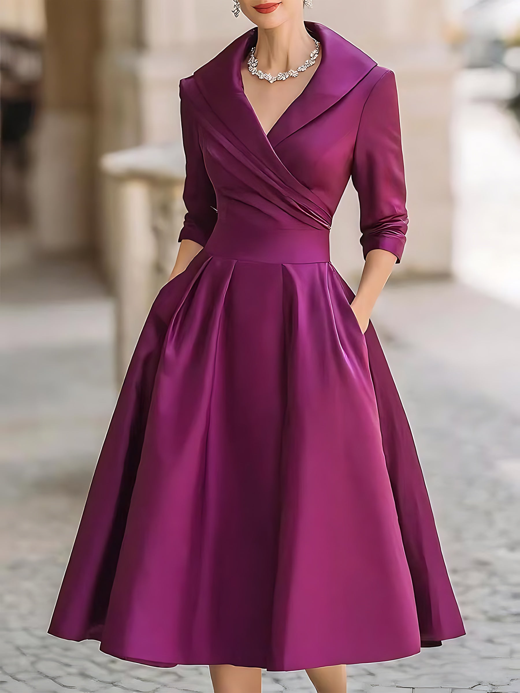 Isabelle – Surplice V Neck Fit and Flare Midi Dress