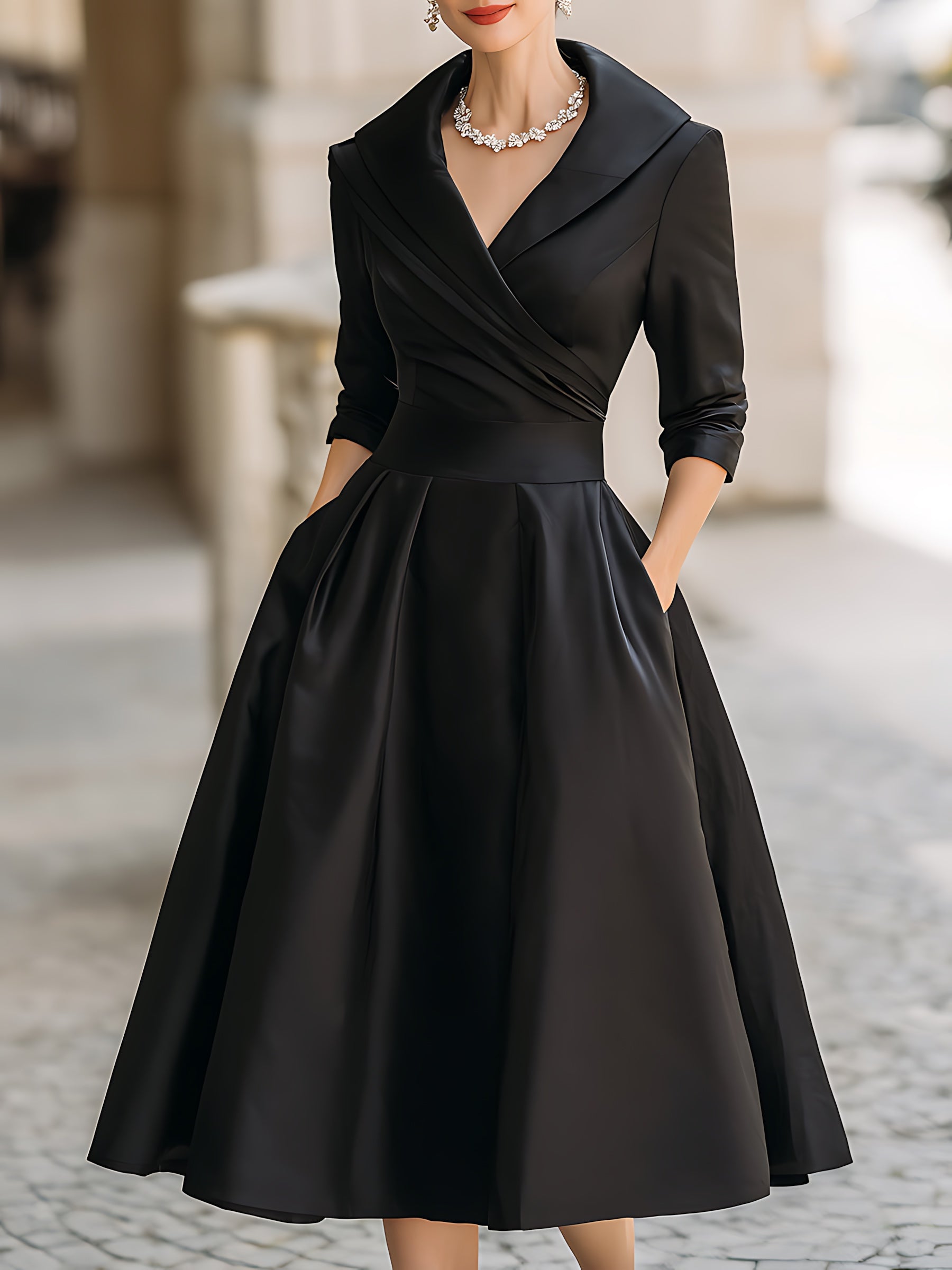 Isabelle – Surplice V Neck Fit and Flare Midi Dress
