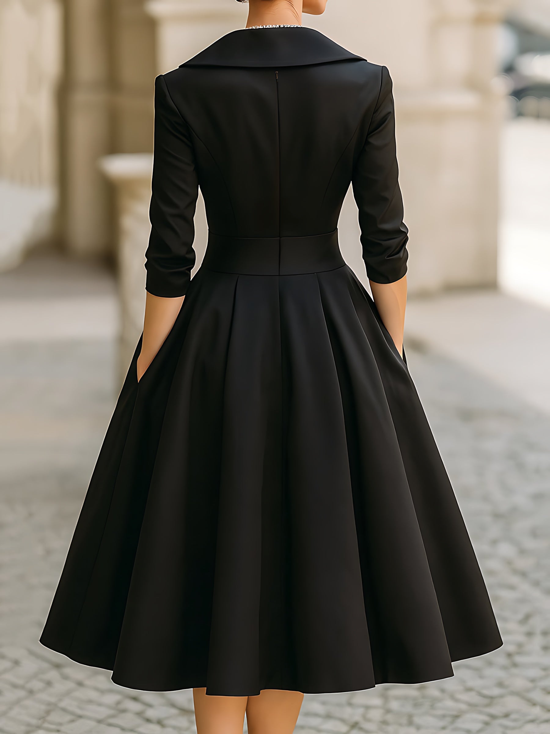 Isabelle – Surplice V Neck Fit and Flare Midi Dress
