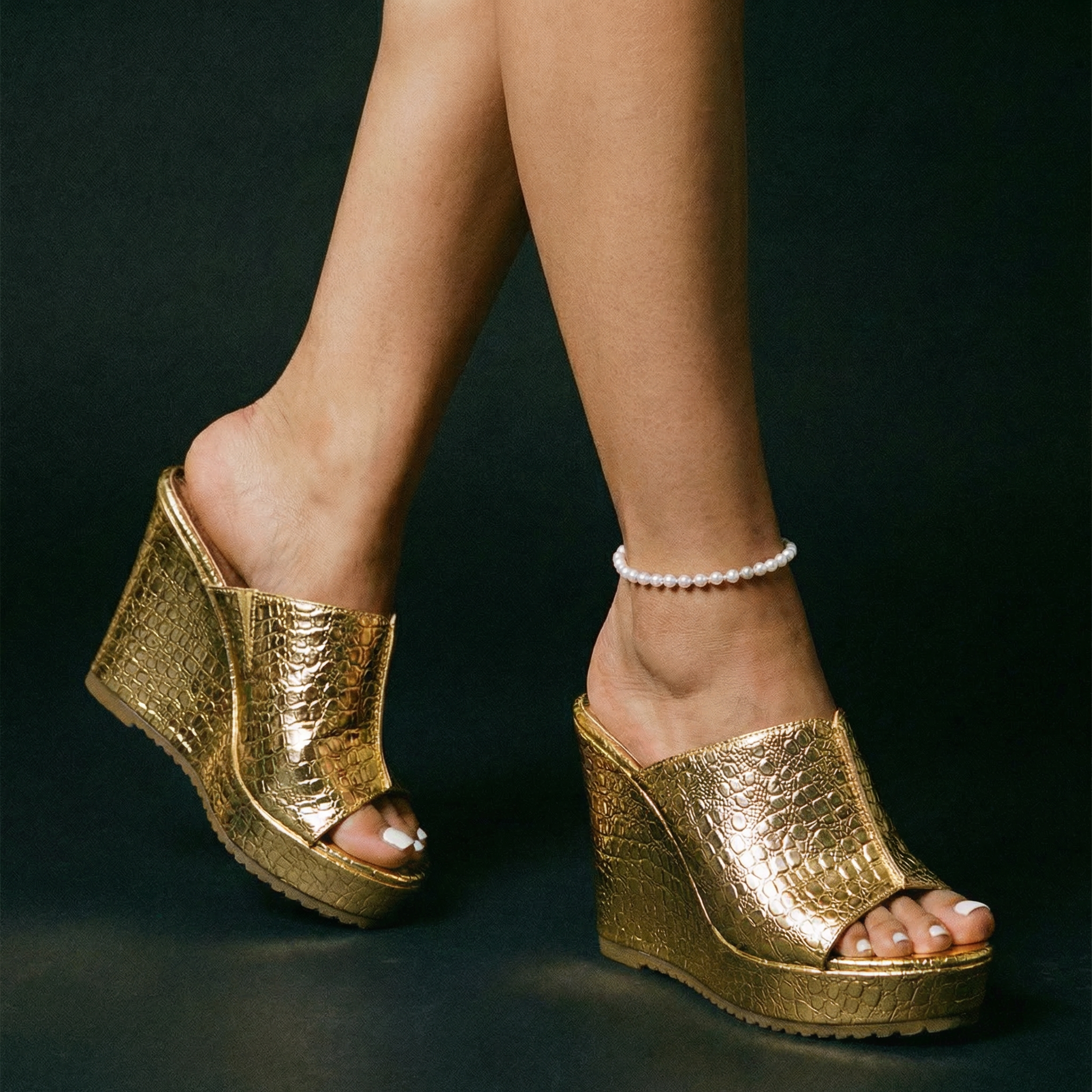 Mila – Metallic Platform Wedge Slide Sandals