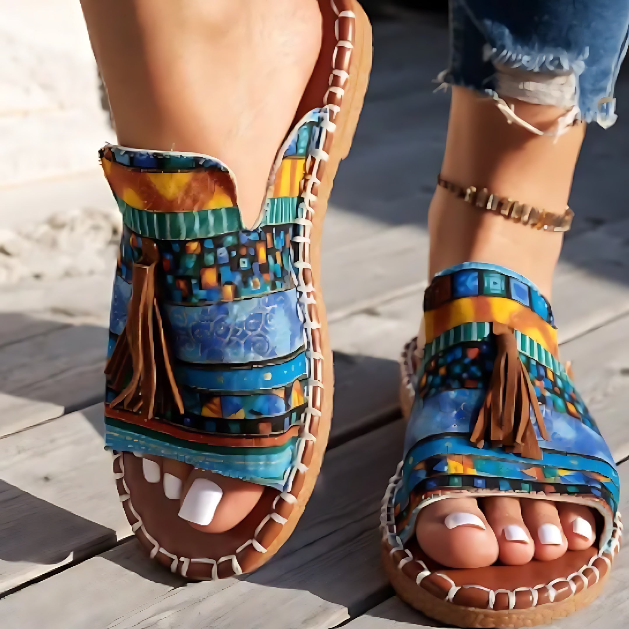 Isla – Embroidered Boho Flat Slide Sandals