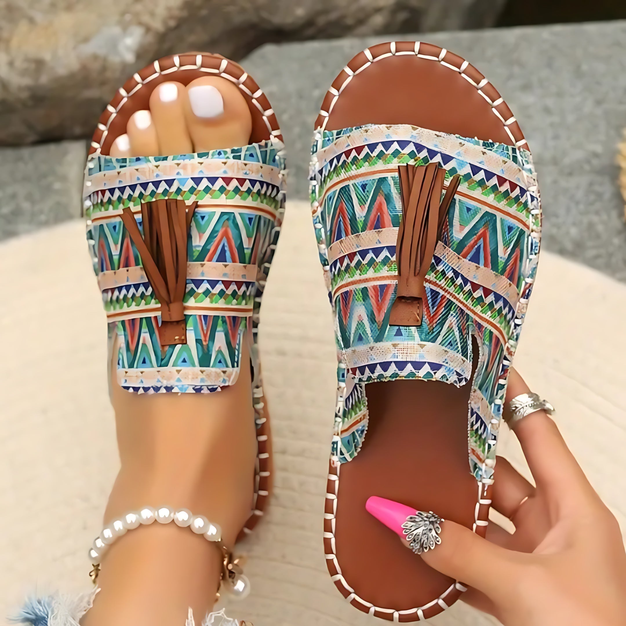 Isla – Embroidered Boho Flat Slide Sandals