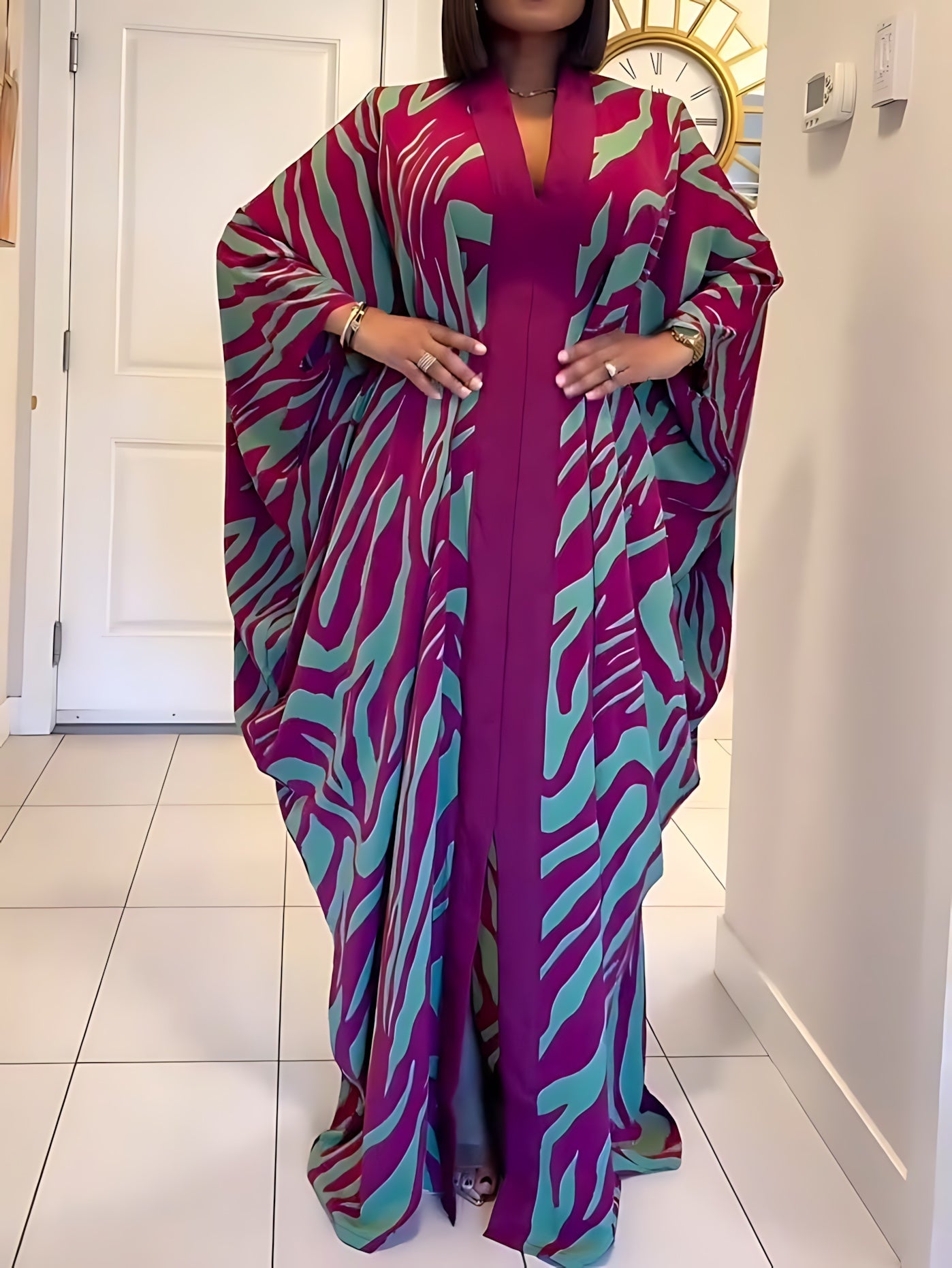 Isla – Zebra Print Batwing Sleeve Kaftan Maxi Dress