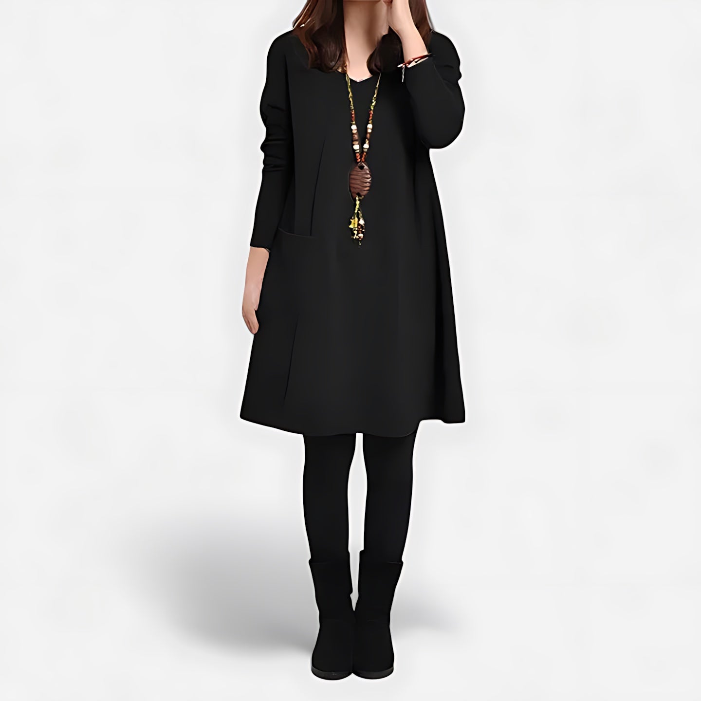 Ivy – V Neck Long Sleeve A Line Dress