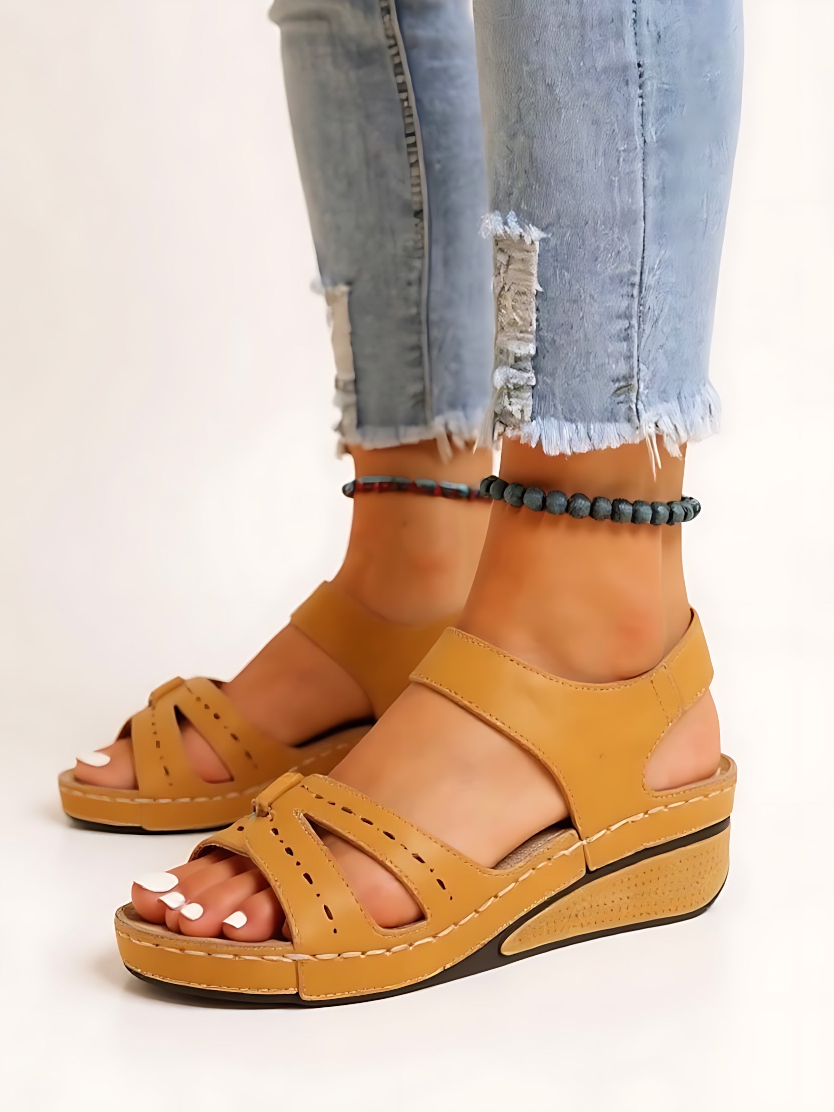 Jade – Open Toe Ankle Strap Low Wedge Sandals
