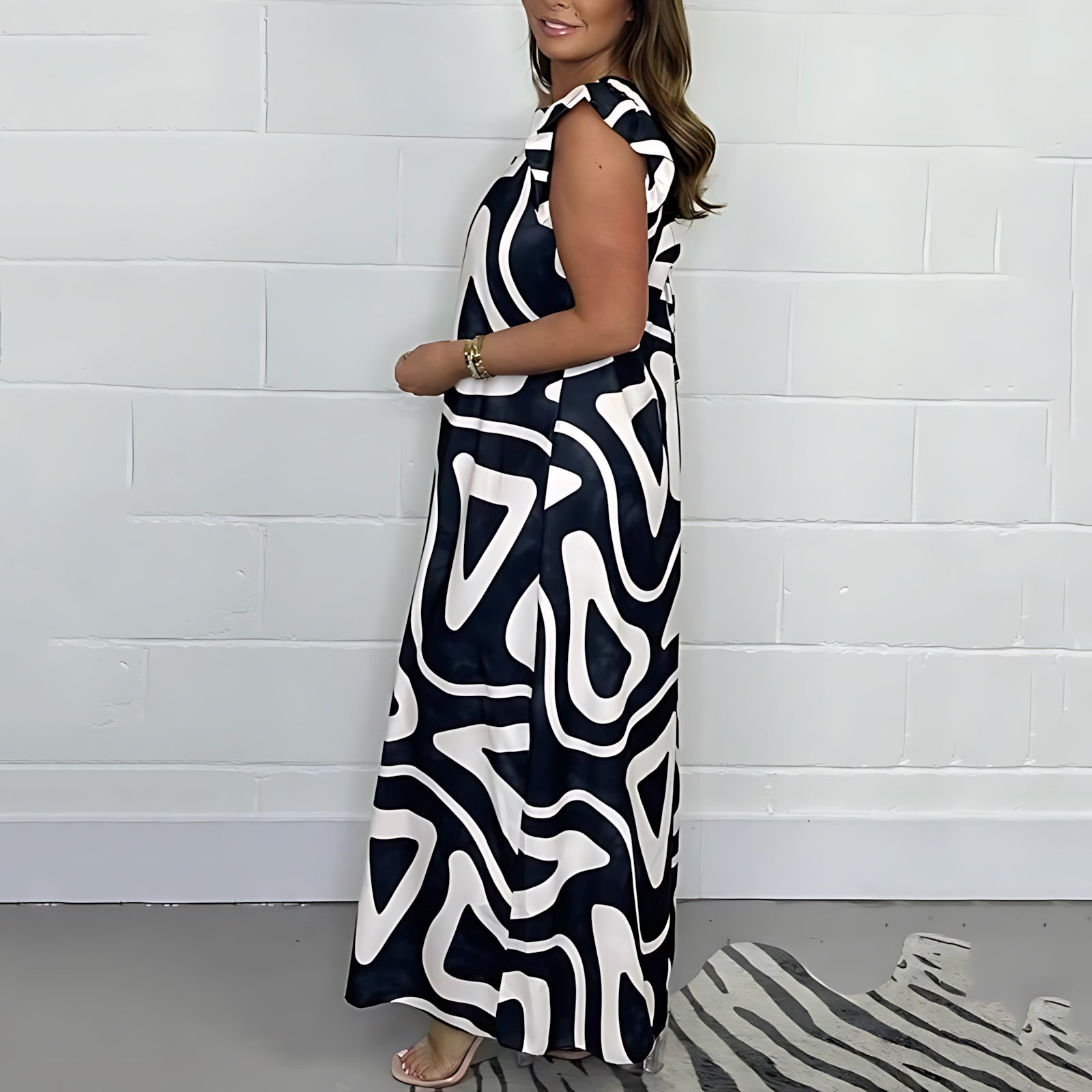 Jasmine – Abstract Print Ruffle Sleeve Wide Leg Jumpsuit