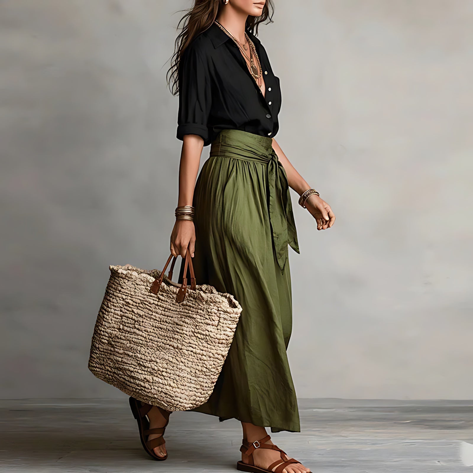 Jasmine – Button Up Shirt and A Line Midi Skirt Set