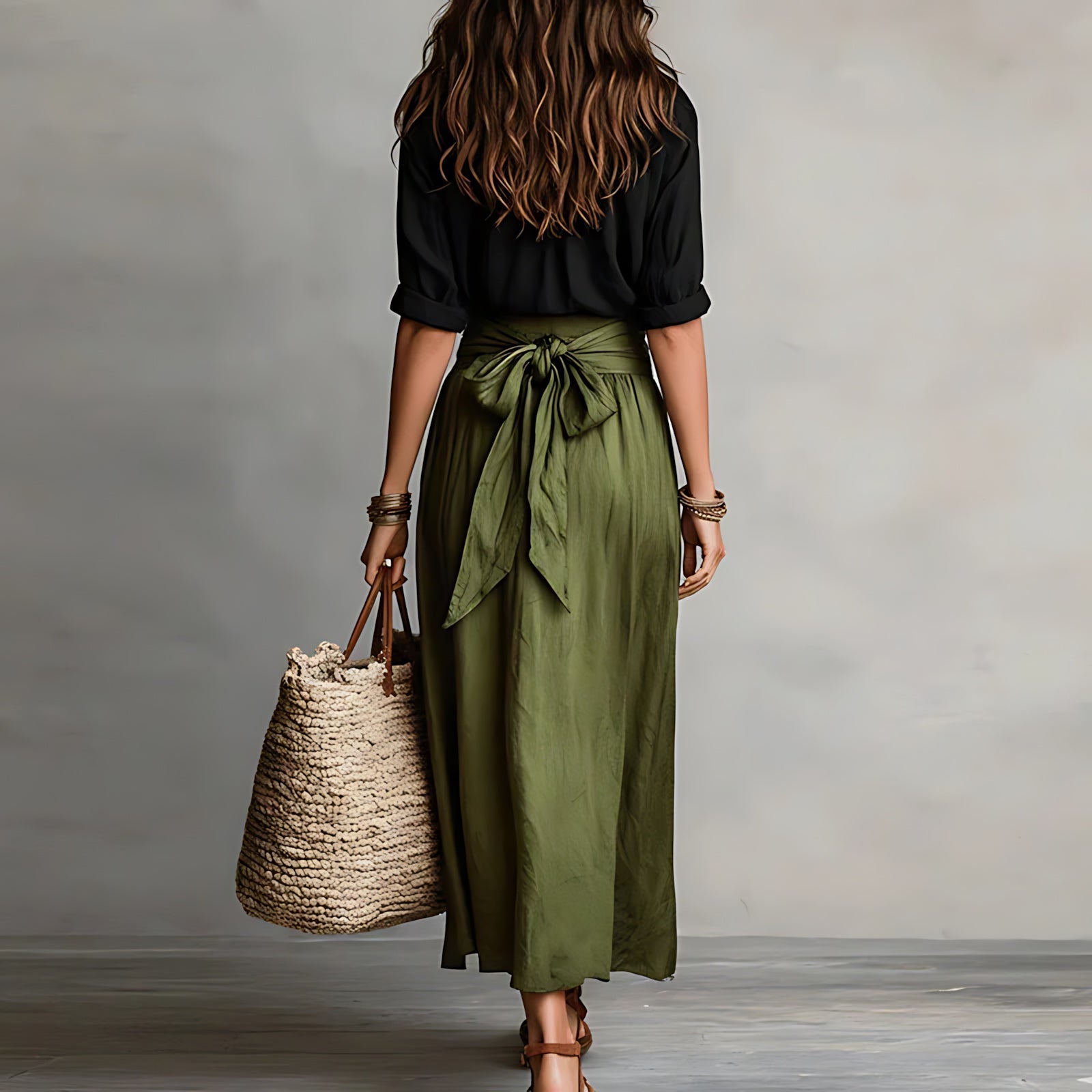 Jasmine – Button Up Shirt and A Line Midi Skirt Set