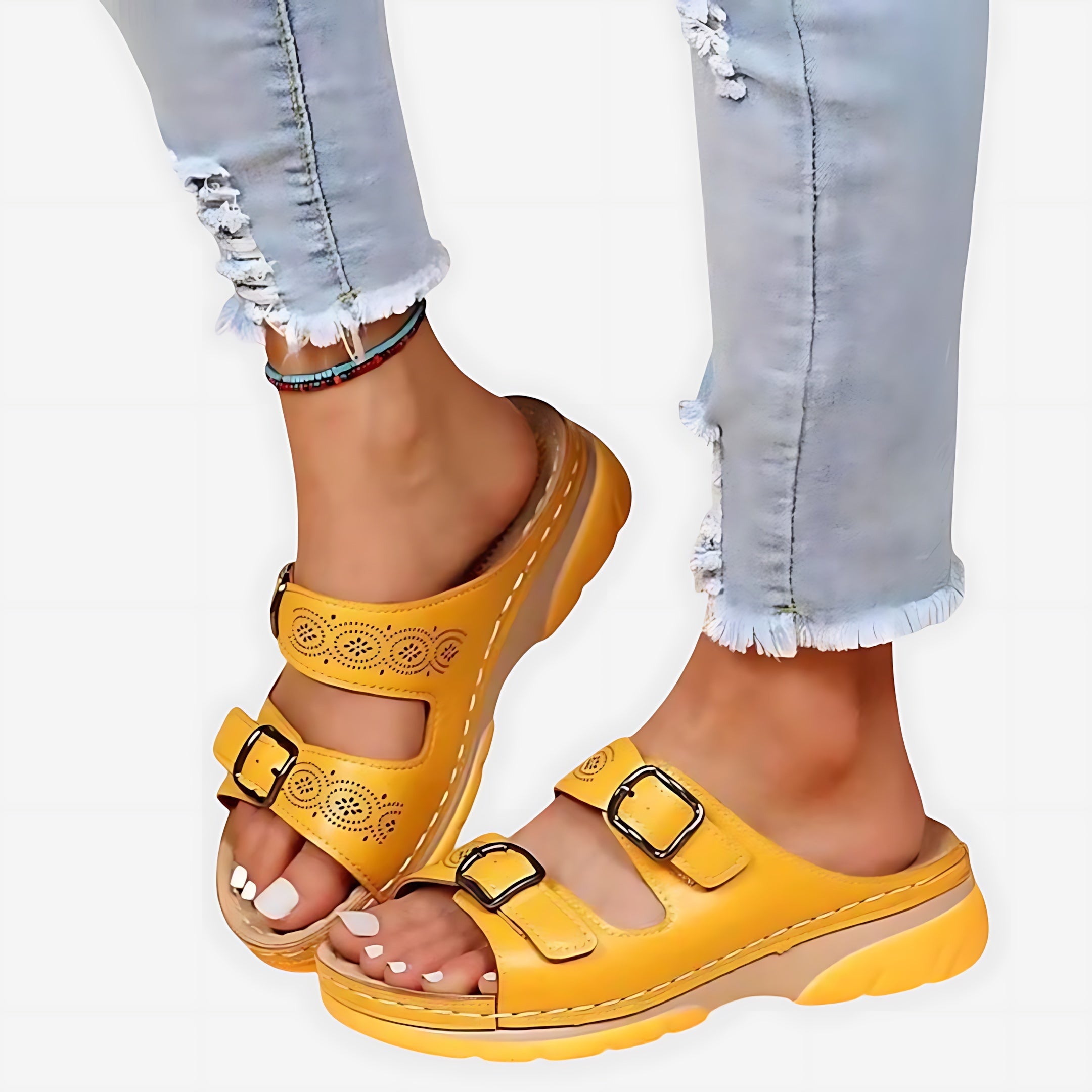 Jasmine – Double Strap Low Wedge Slide Sandals