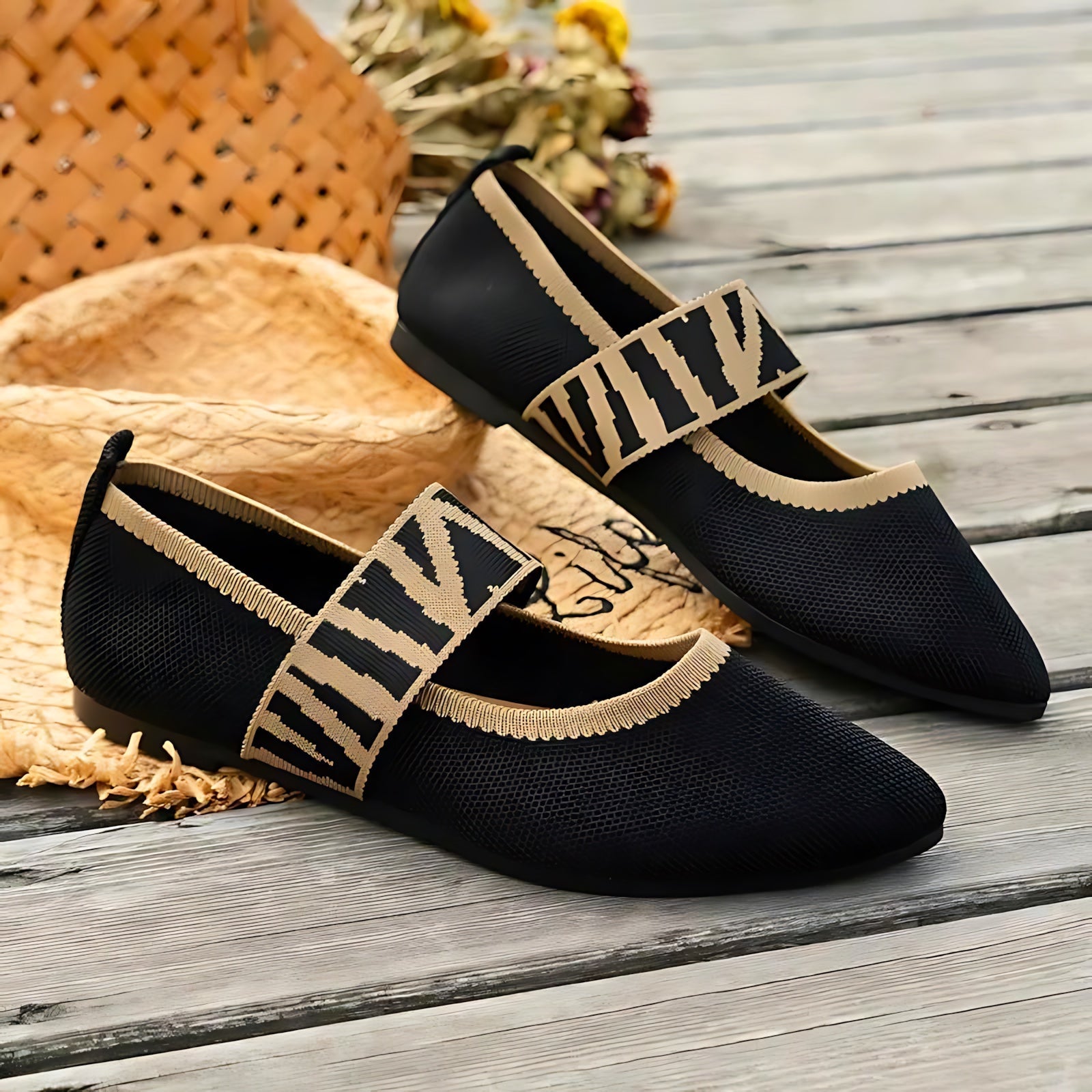 Jasmine – Knit Pointed Toe Mary Jane Flats